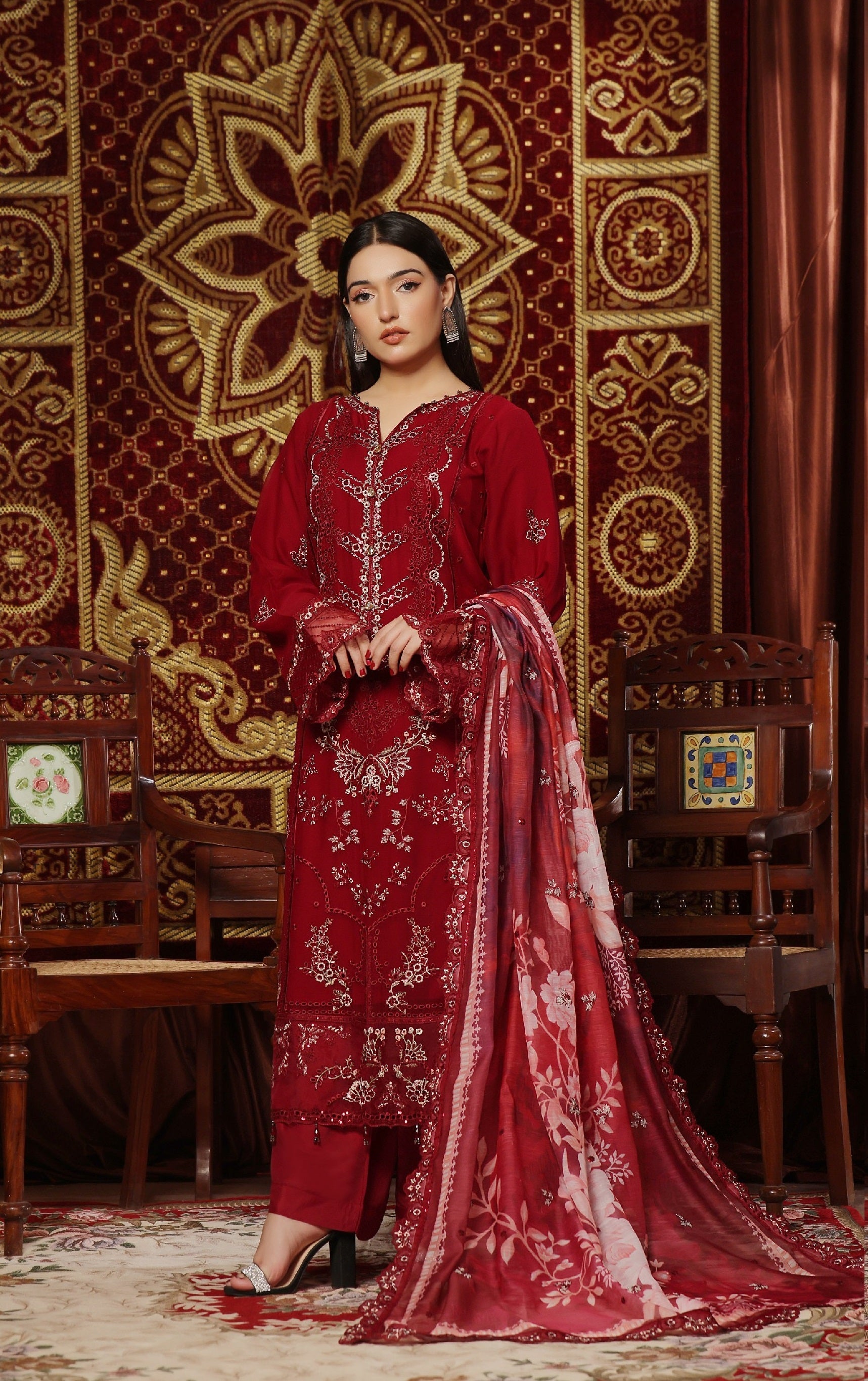 Zainab Ch Nigar Luxury Chiffon Embroidered | Unstitched Red (𝟎𝟏 𝐥𝐞𝐟𝐭 𝐨𝐧𝐥𝐲)
