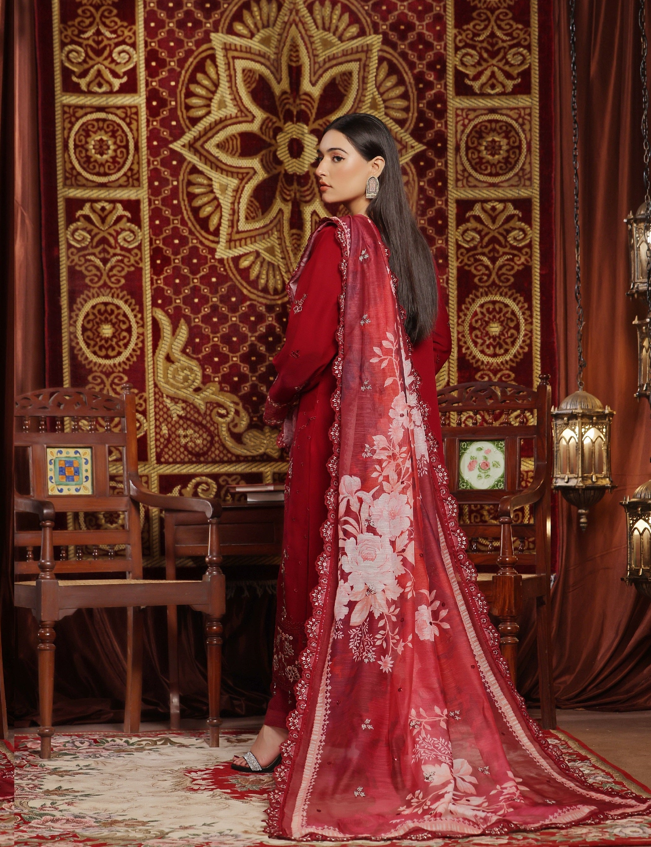 Zainab Ch Nigar Luxury Chiffon Embroidered | Unstitched Red (𝟎𝟏 𝐥𝐞𝐟𝐭 𝐨𝐧𝐥𝐲)