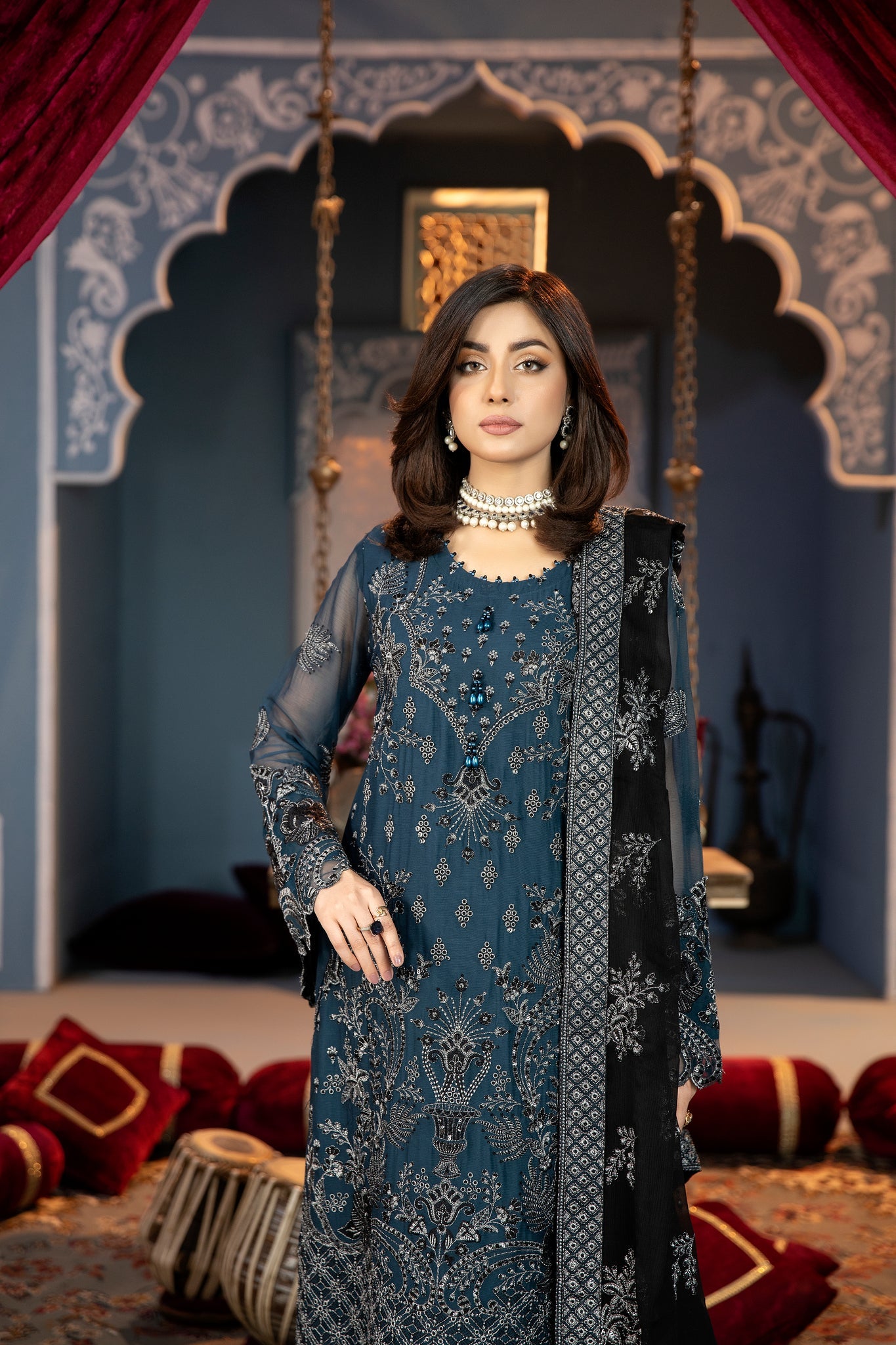 Elzina Luxury Chiffon Embroidered | Unstitched (Zync & Black) Exclusive (Restocked)