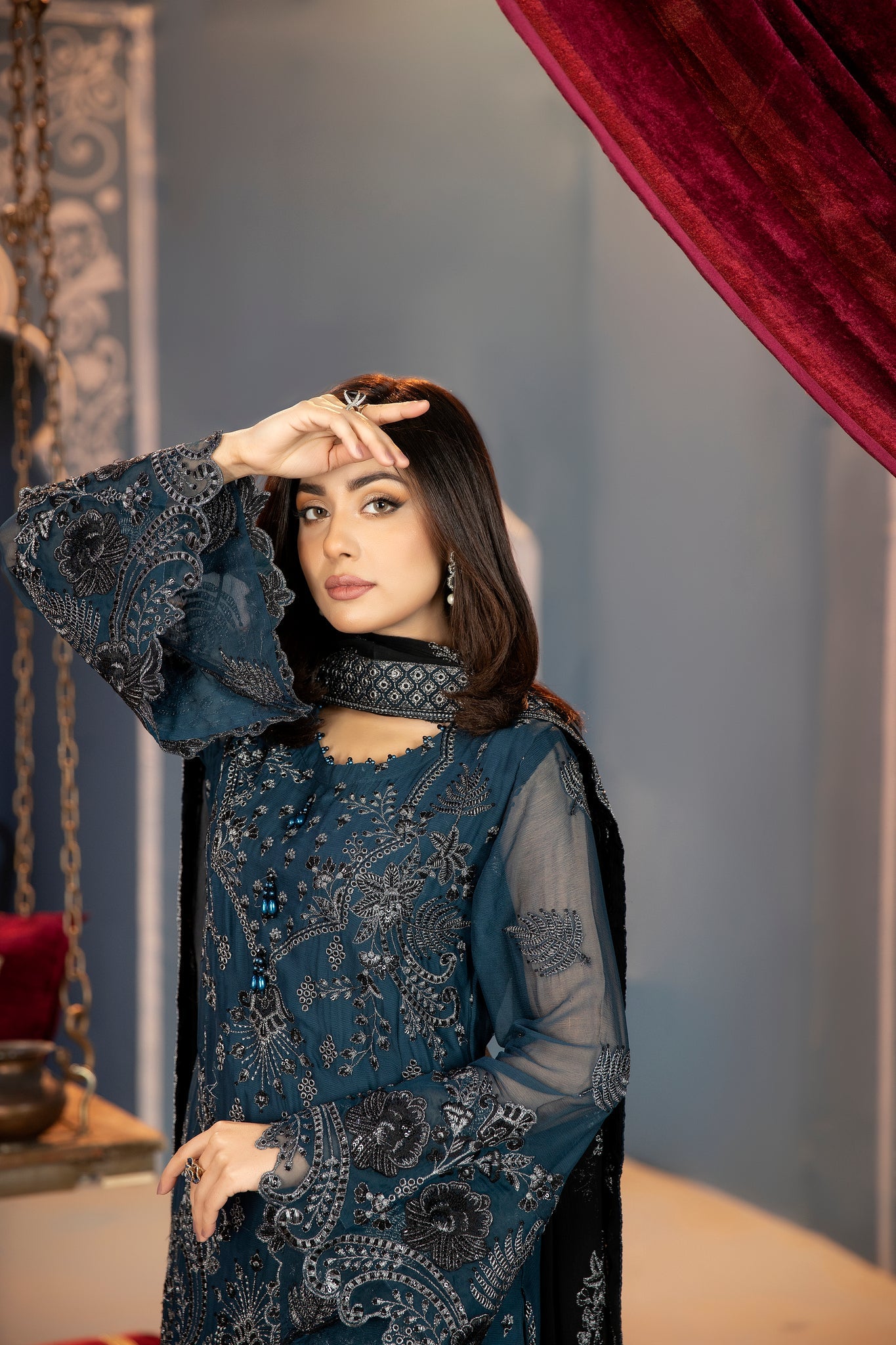 Elzina Luxury Chiffon Embroidered | Unstitched (Zync & Black) Exclusive (Restocked)