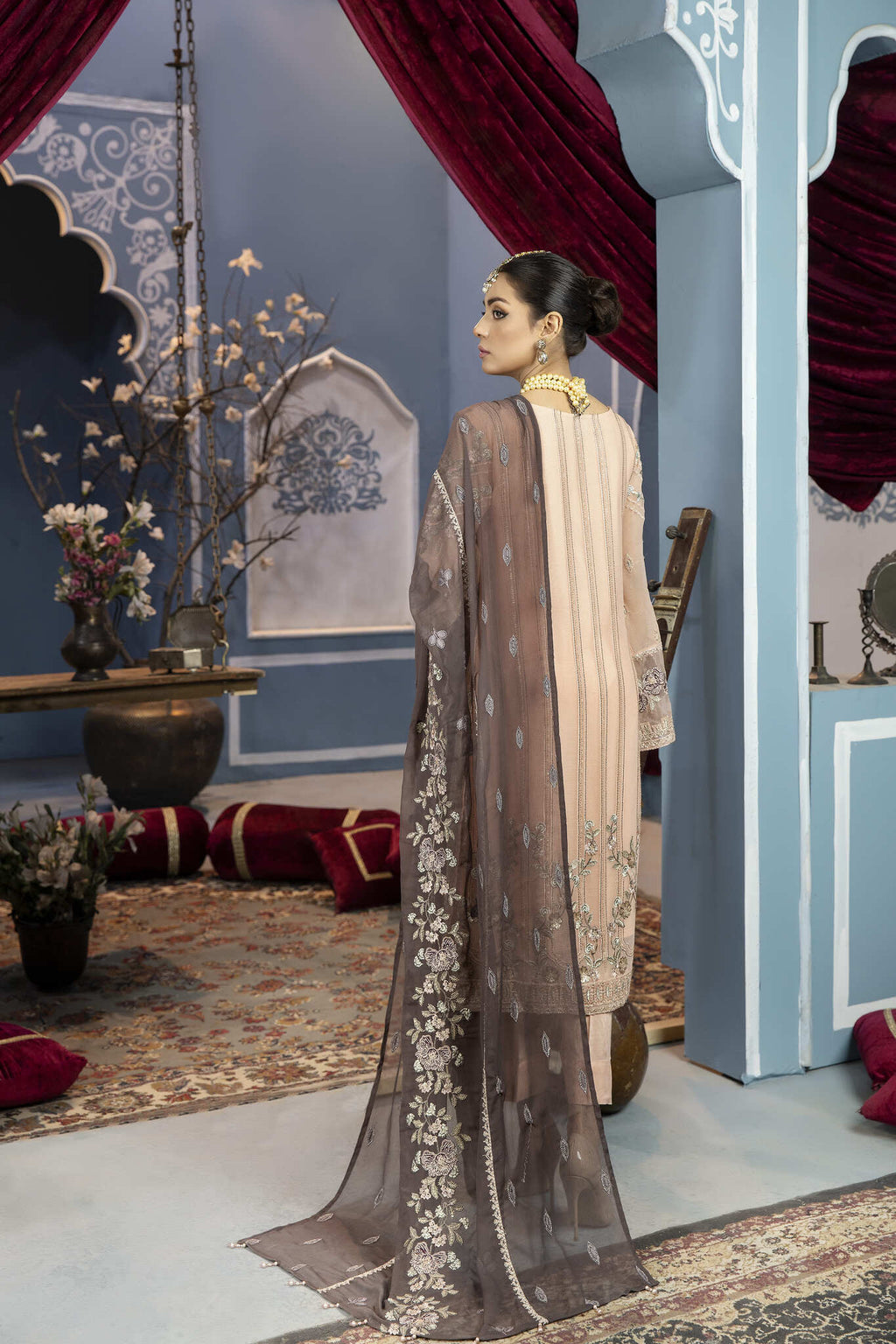 Ayzel Luxury Delux Chiffon Embroidred | Unstitched Peach Pink
