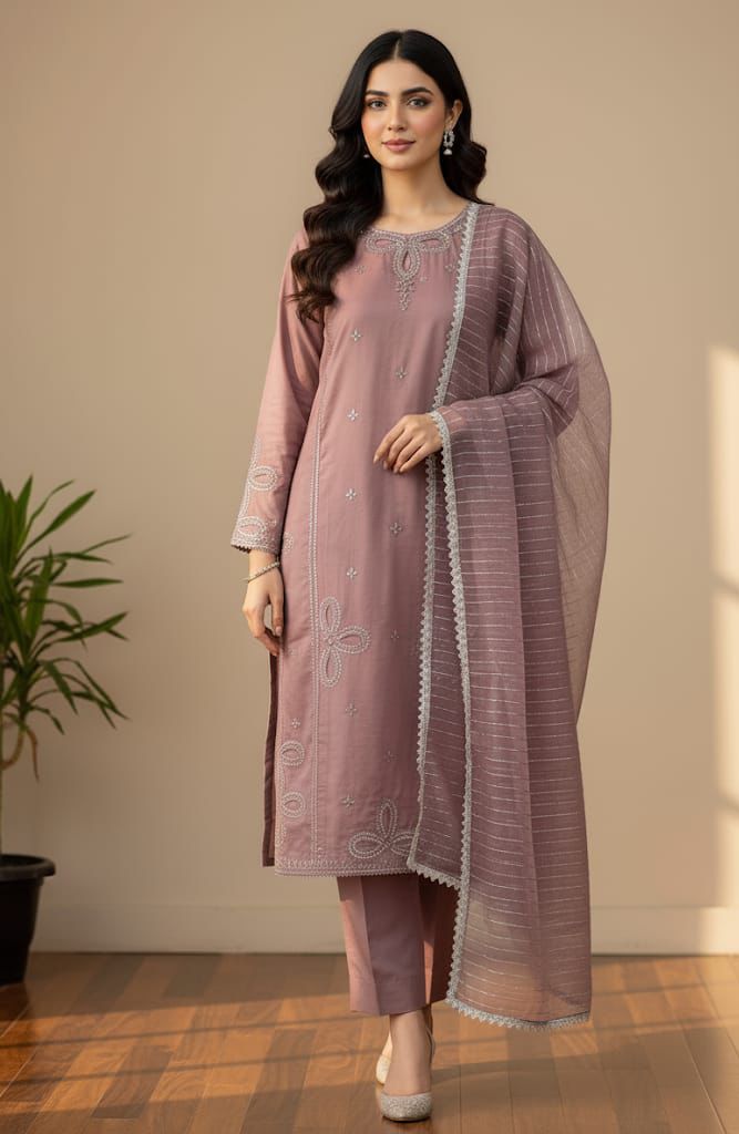 Gulaal Luxury Chiffon Emboridered 3 Piece Unstitched D-2492 (Commplemantry 5ML Premium Fragrance)