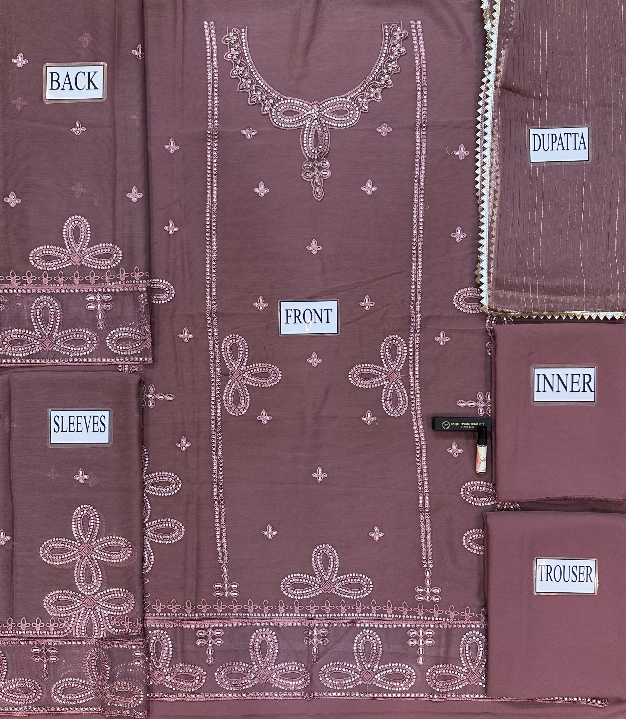 Gulaal Luxury Chiffon Emboridered 3 Piece Unstitched D-2492 (Commplemantry 5ML Premium Fragrance)