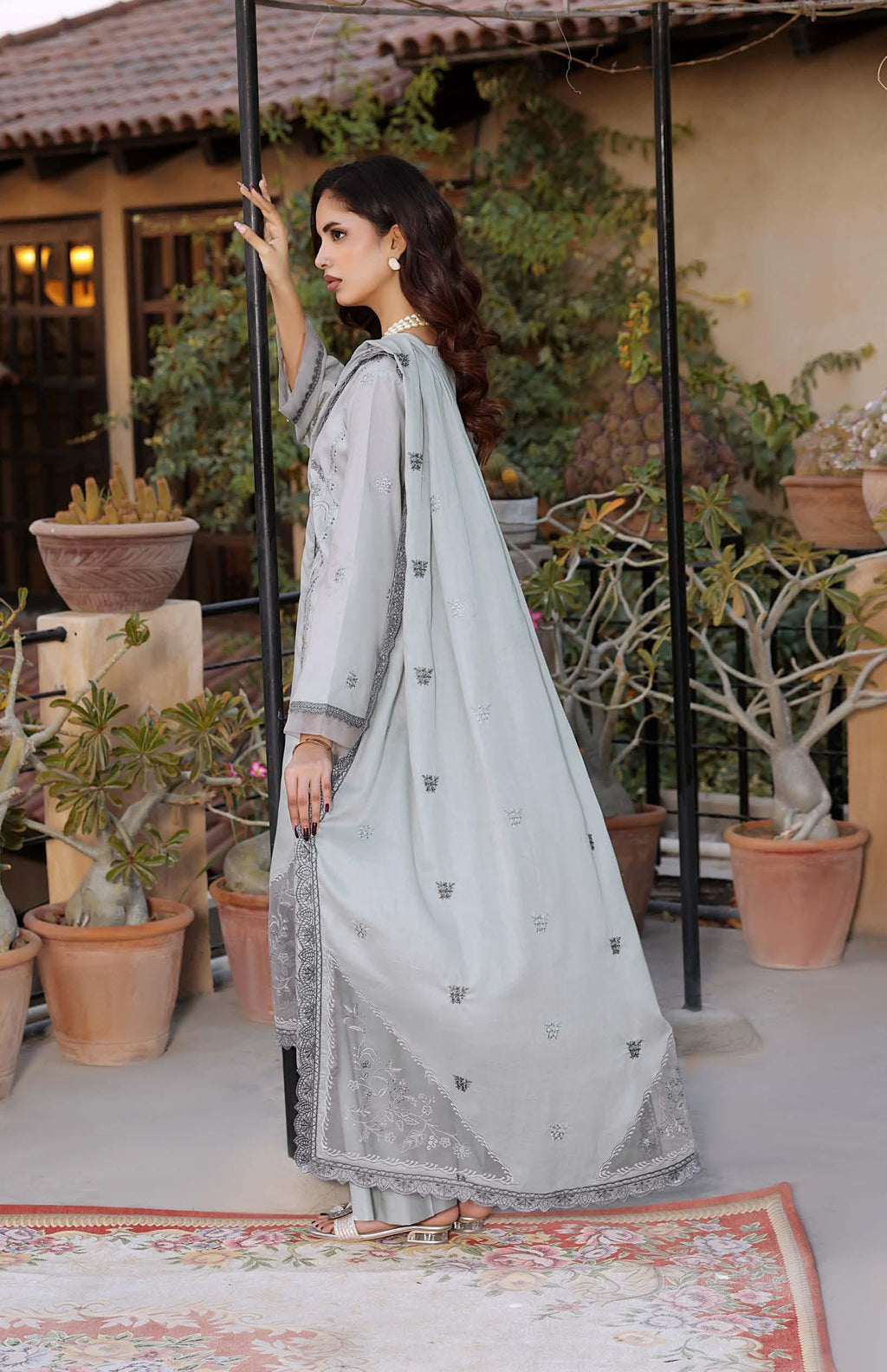 HN-3333 Luxury Embroidered Lawn Suit | 3 Piece Unstitched French Grey