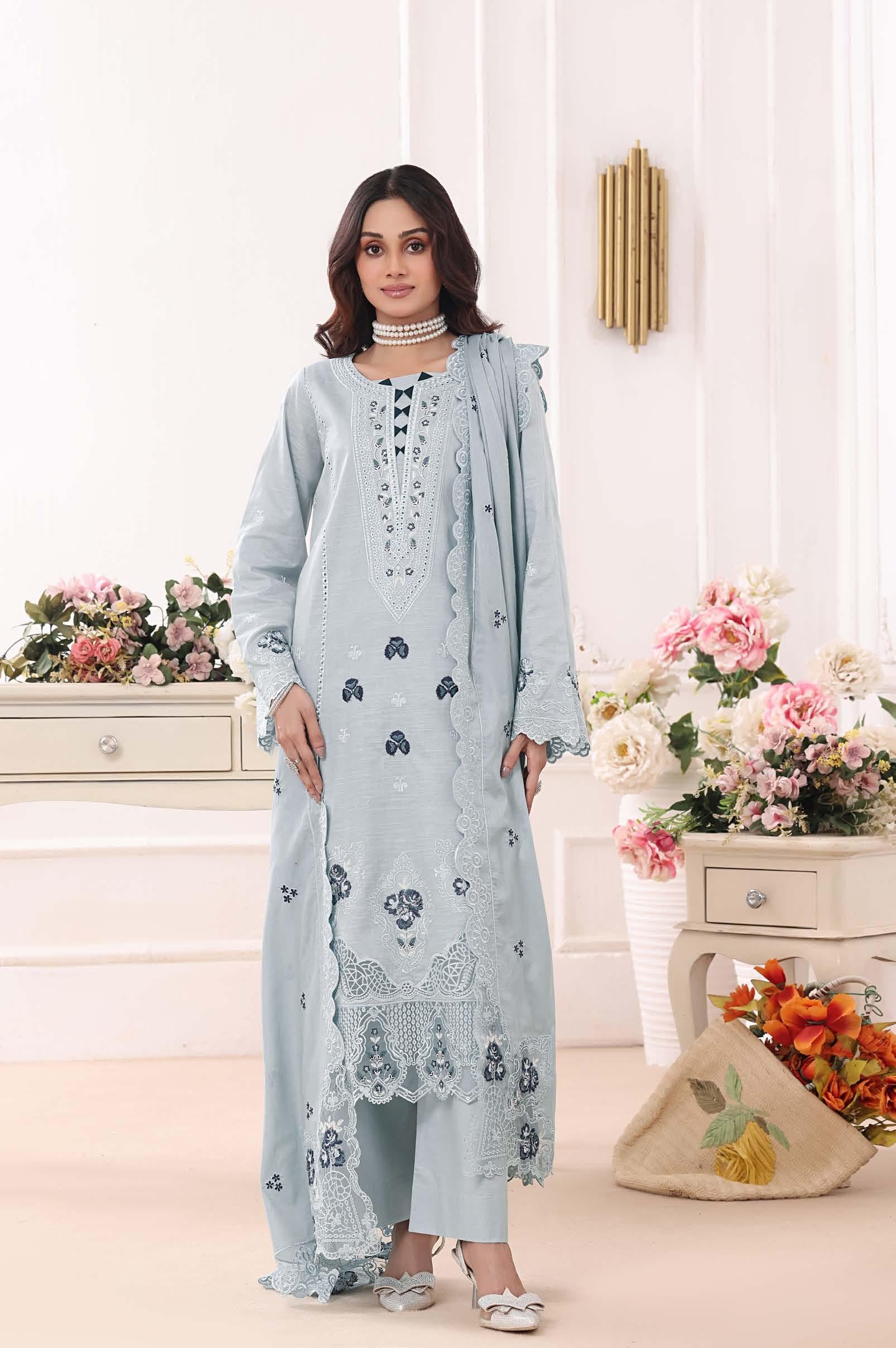 BH-4229 Luxury Embroidered Lawn Suit | 3 Piece Unstitched French Grey
