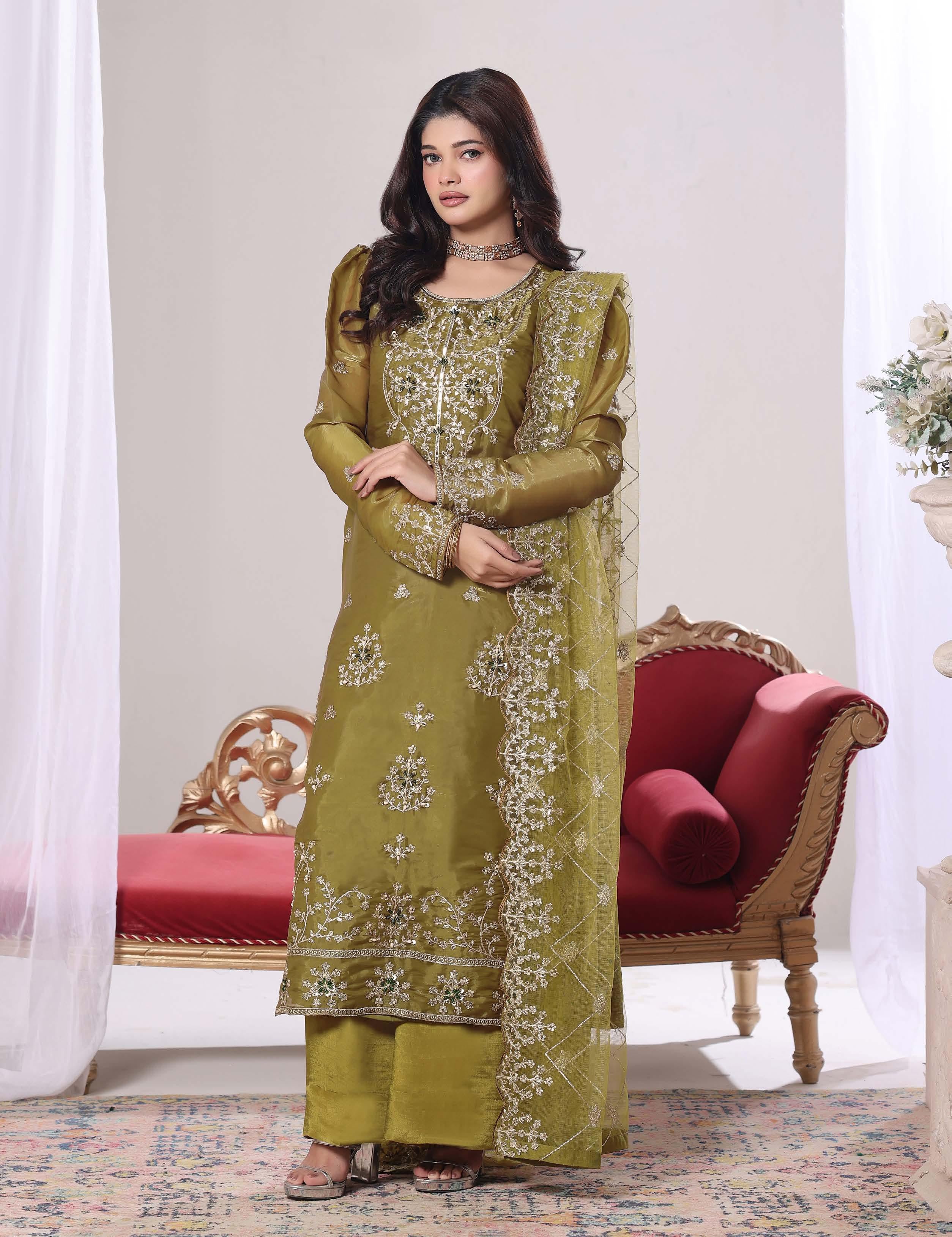 Zaria Luxury Sheesha Silk Embroidered with Hand embellishments | Unstitched ZSL-8405