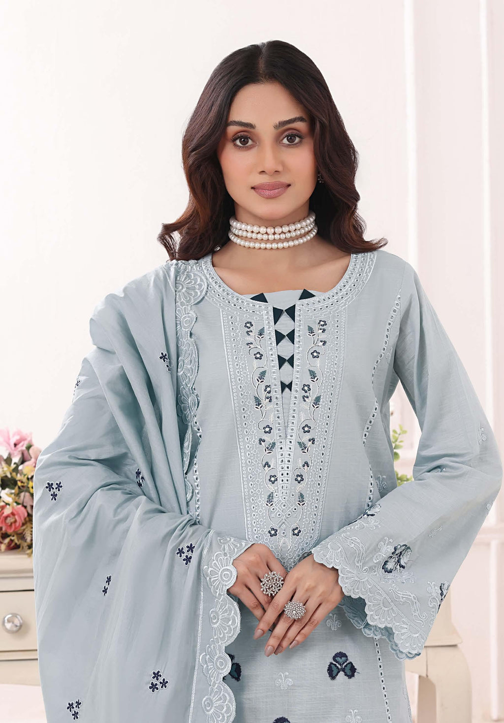 BH-4229 Luxury Embroidered Lawn Suit | 3 Piece Unstitched French Grey