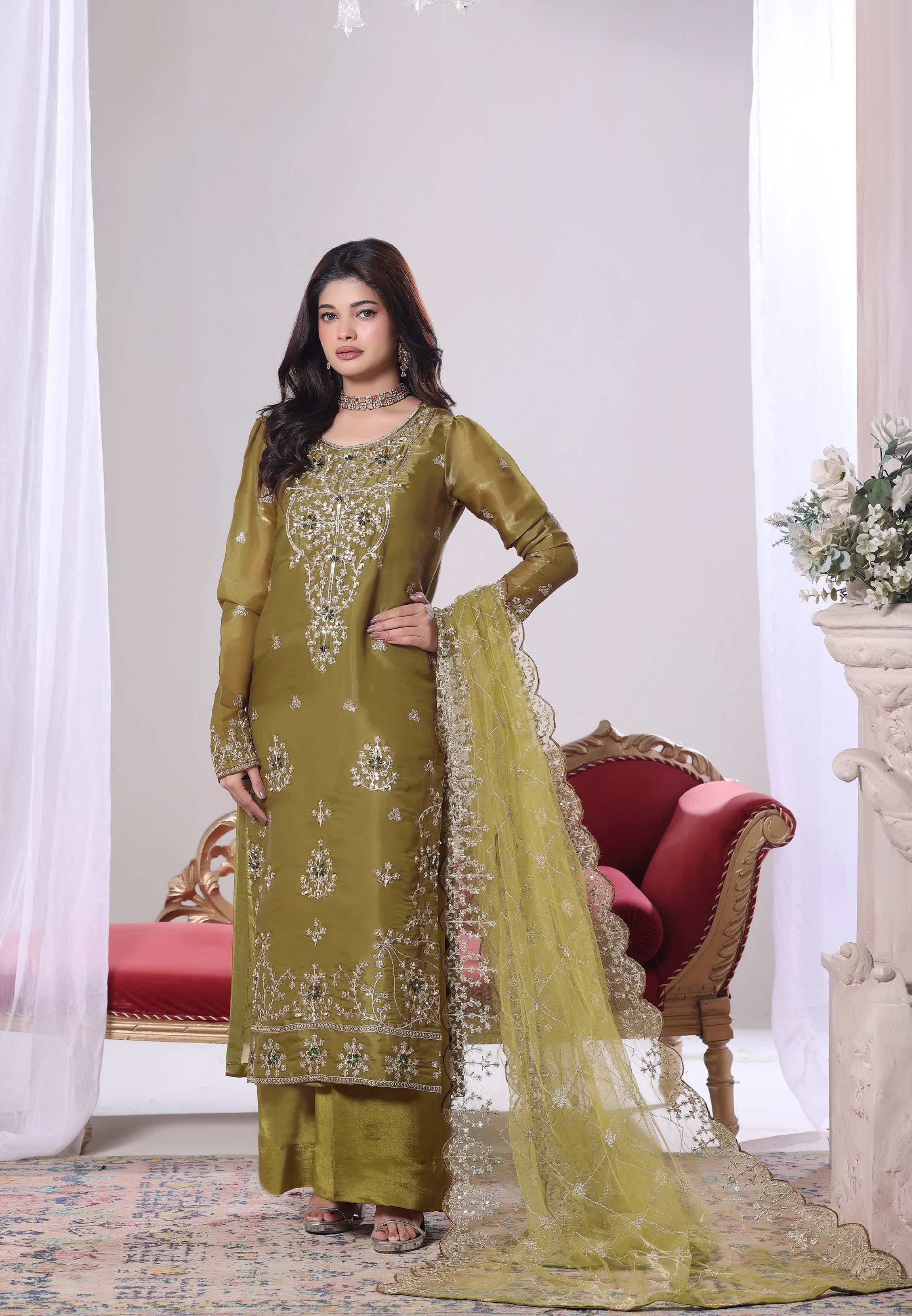 Zaria Luxury Sheesha Silk Embroidered with Hand embellishments | Unstitched ZSL-8405