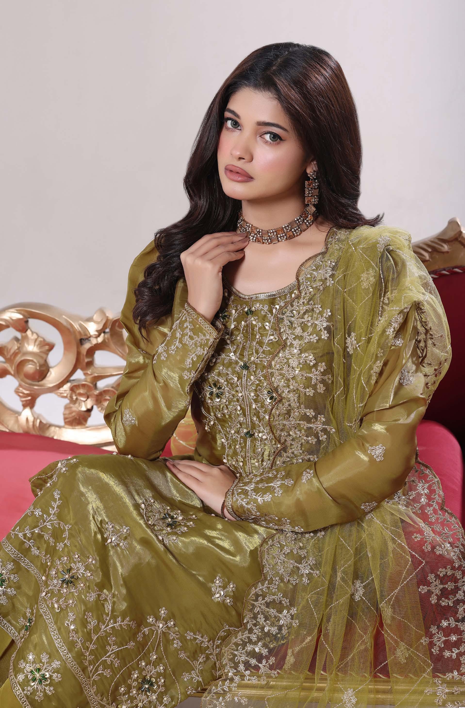 Zaria Luxury Sheesha Silk Embroidered with Hand embellishments | Unstitched ZSL-8405