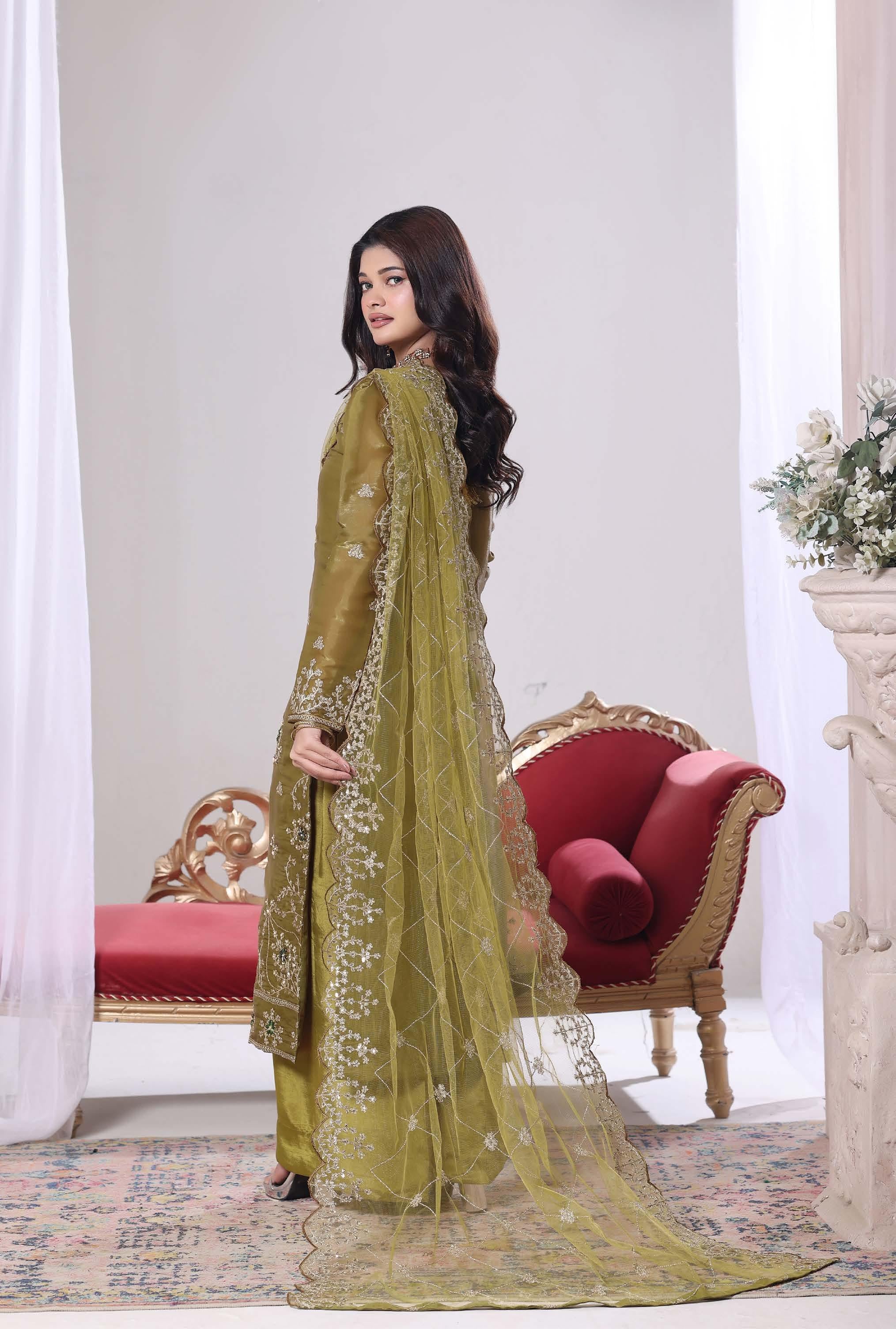 Zaria Luxury Sheesha Silk Embroidered with Hand embellishments | Unstitched ZSL-8405
