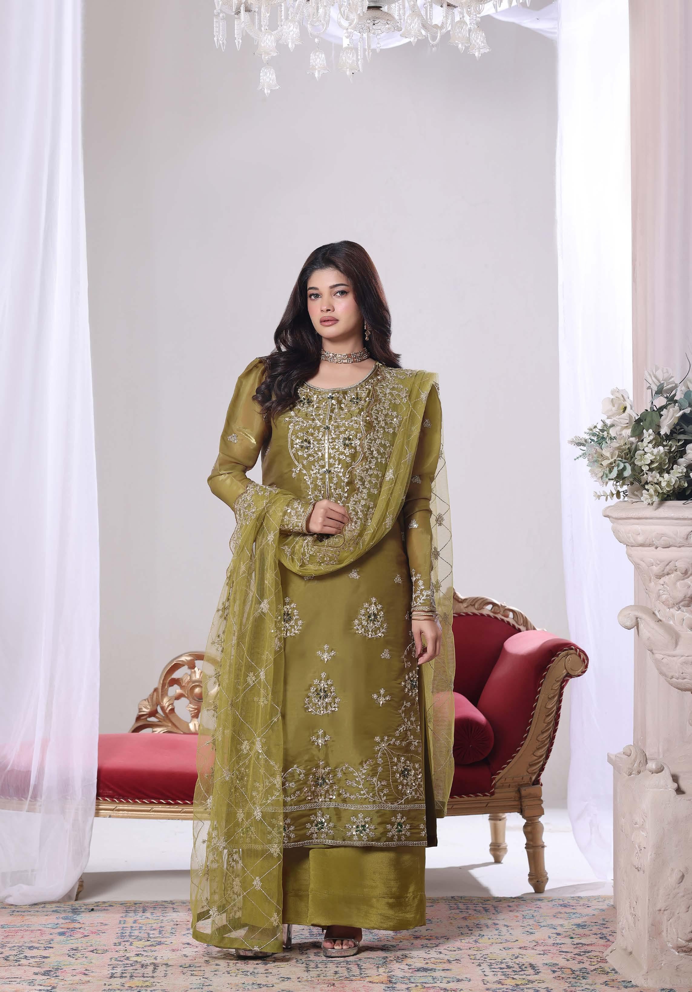 Zaria Luxury Sheesha Silk Embroidered with Hand embellishments | Unstitched ZSL-8405