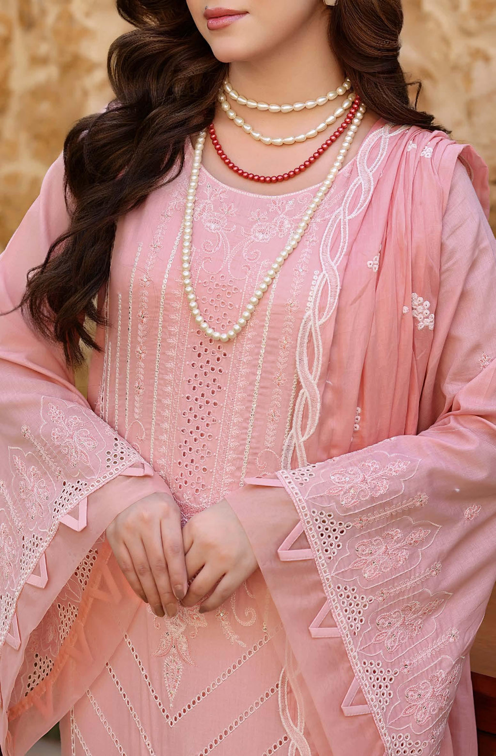 HN-3334 Luxury Embroidered Lawn Suit | 3 Piece Unstitched Oyster Pink