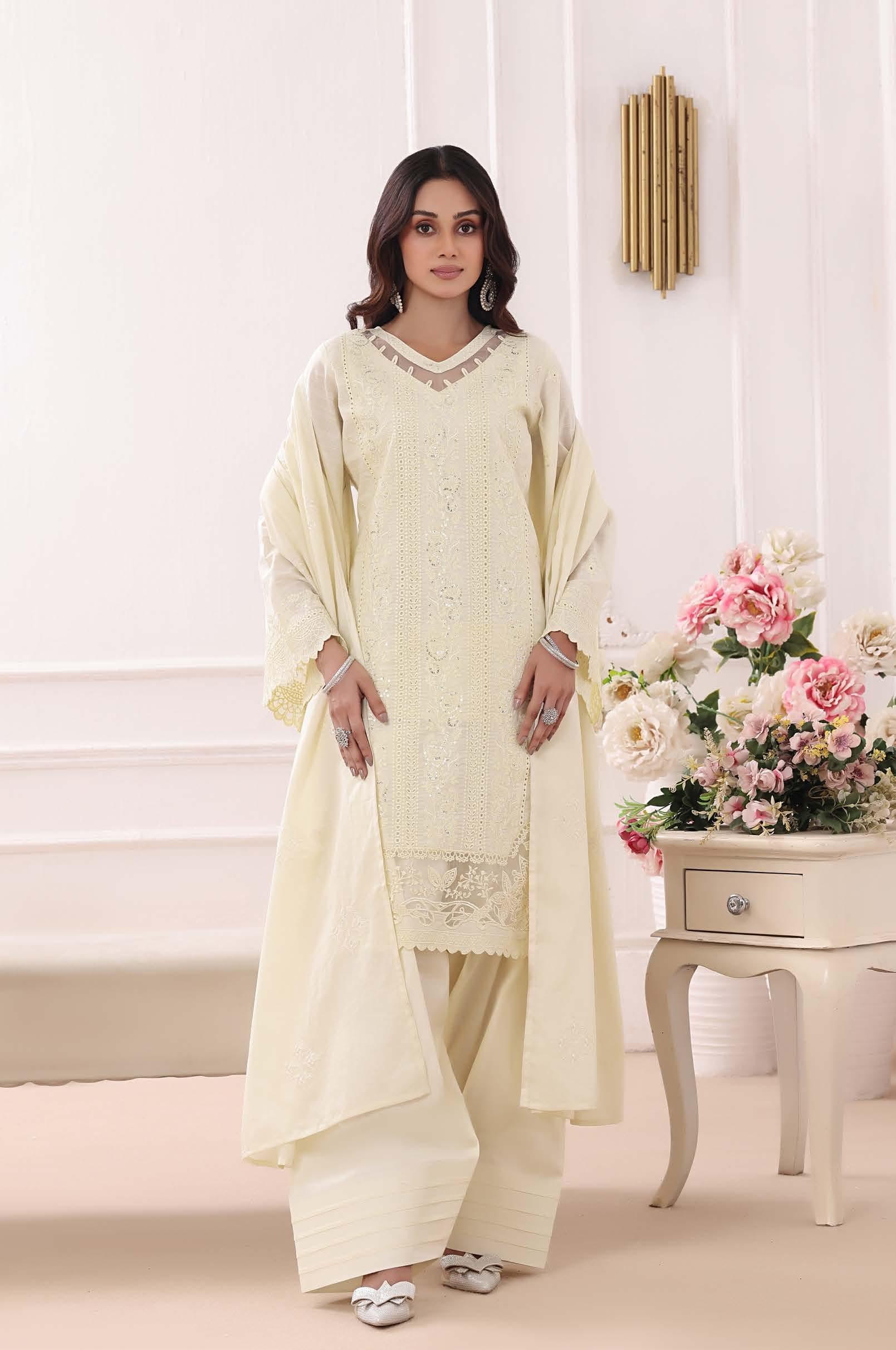 BH-4230 Luxury Embroidered Lawn Suit | 3 Piece Unstitched Off White