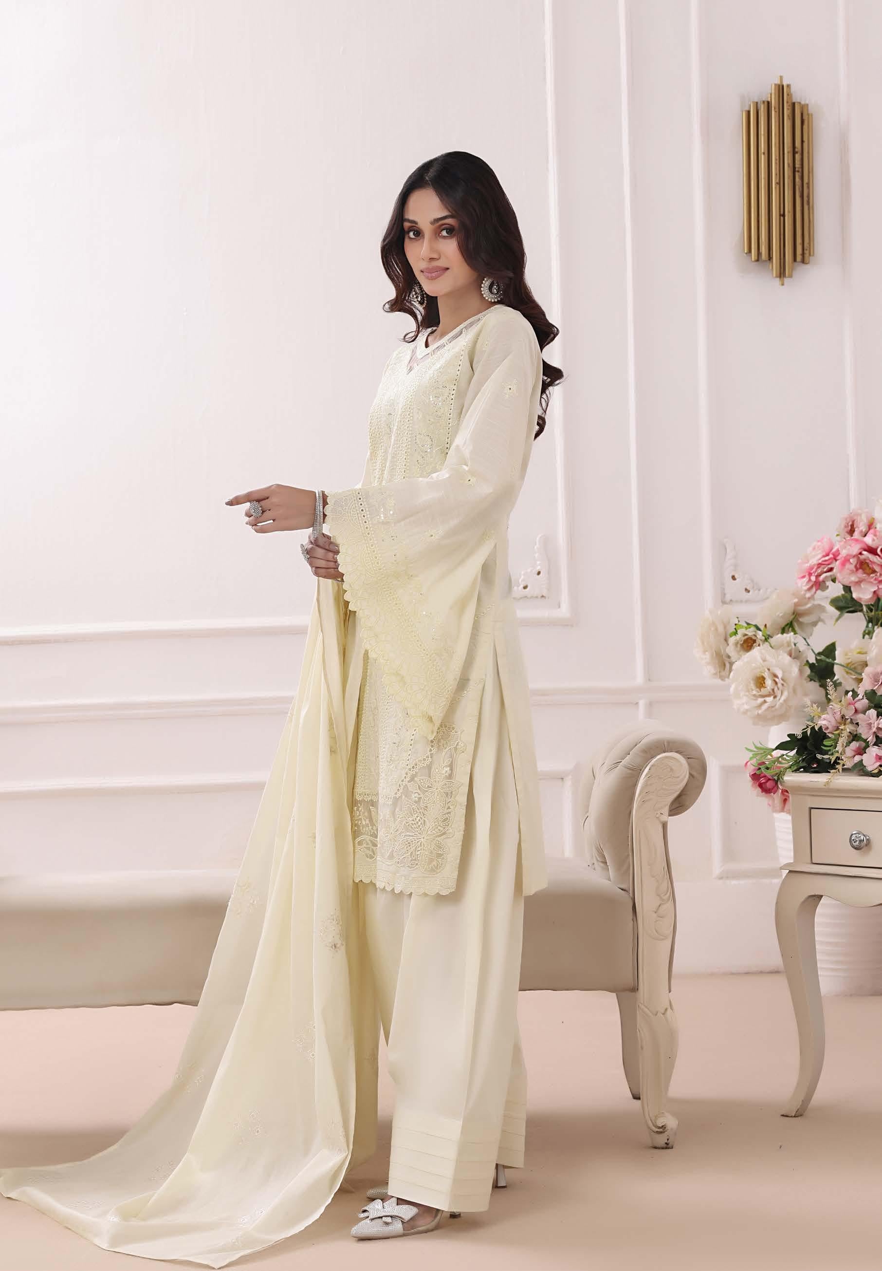 BH-4230 Luxury Embroidered Lawn Suit | 3 Piece Unstitched Off White