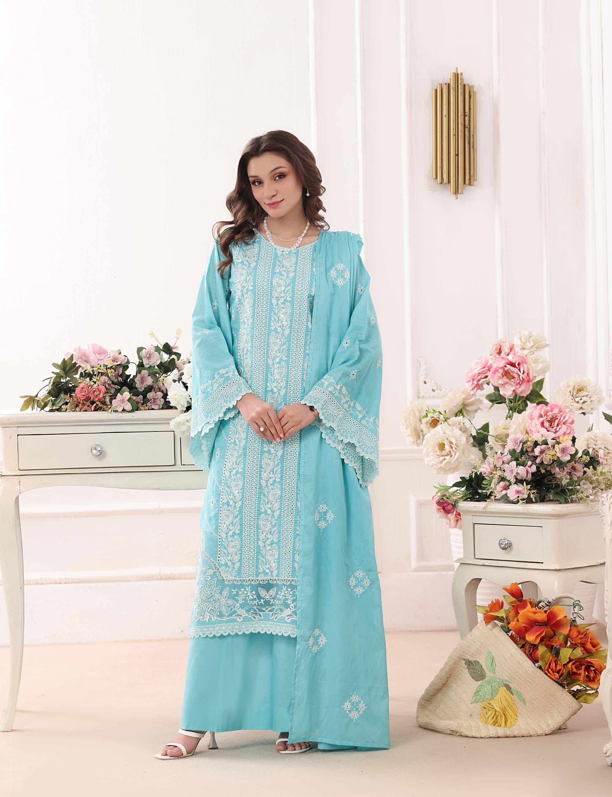 BH-4231 Luxury Embroidered Lawn Suit | 3 Piece Unstitched Blue Hosta