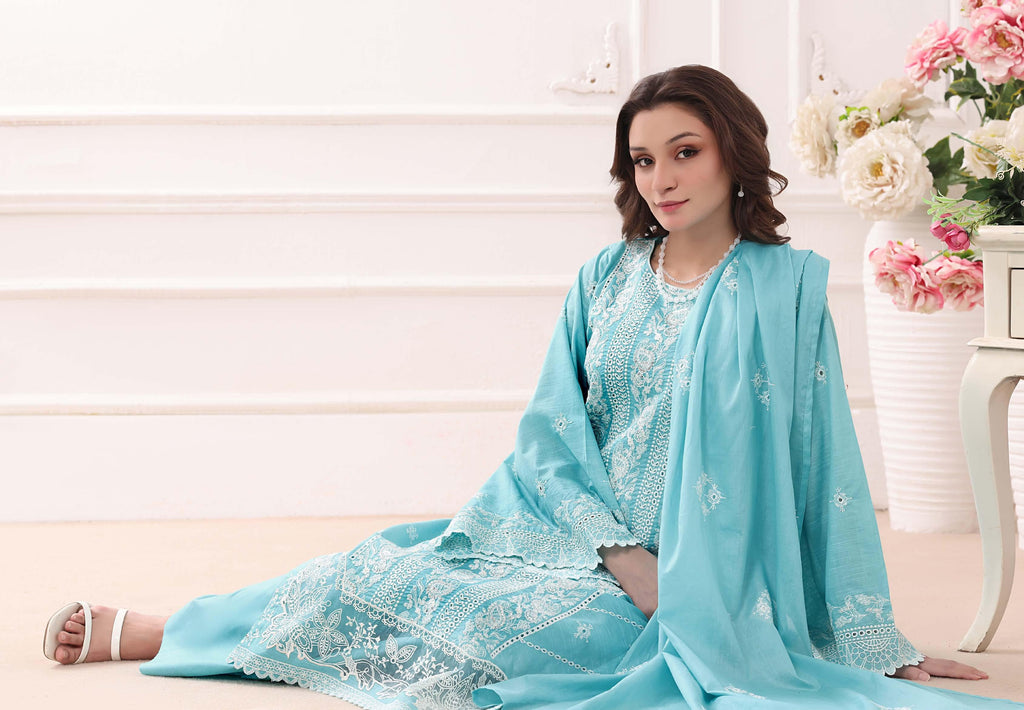 BH-4231 Luxury Embroidered Lawn Suit | 3 Piece Unstitched Blue Hosta