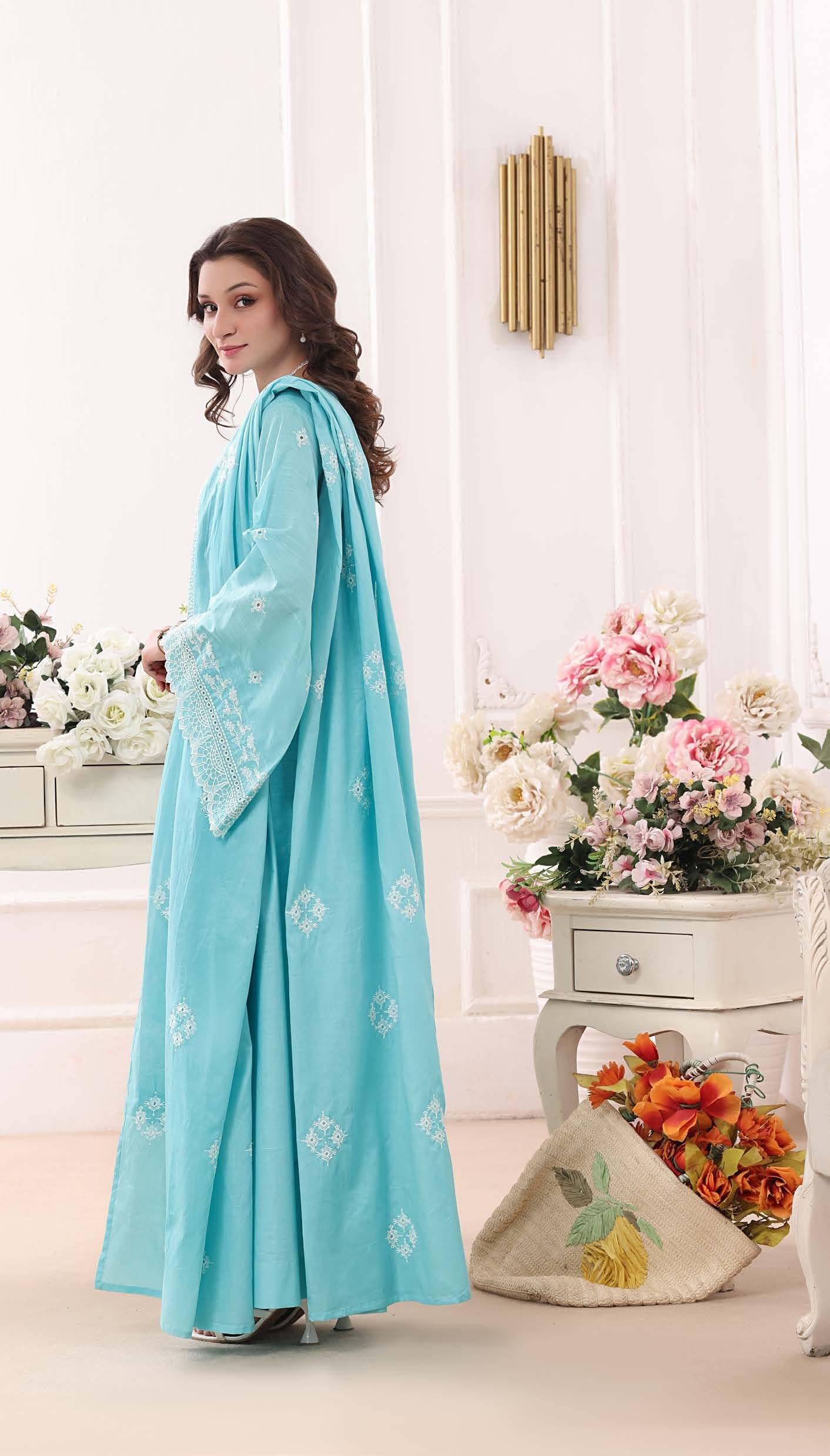 BH-4231 Luxury Embroidered Lawn Suit | 3 Piece Unstitched Blue Hosta