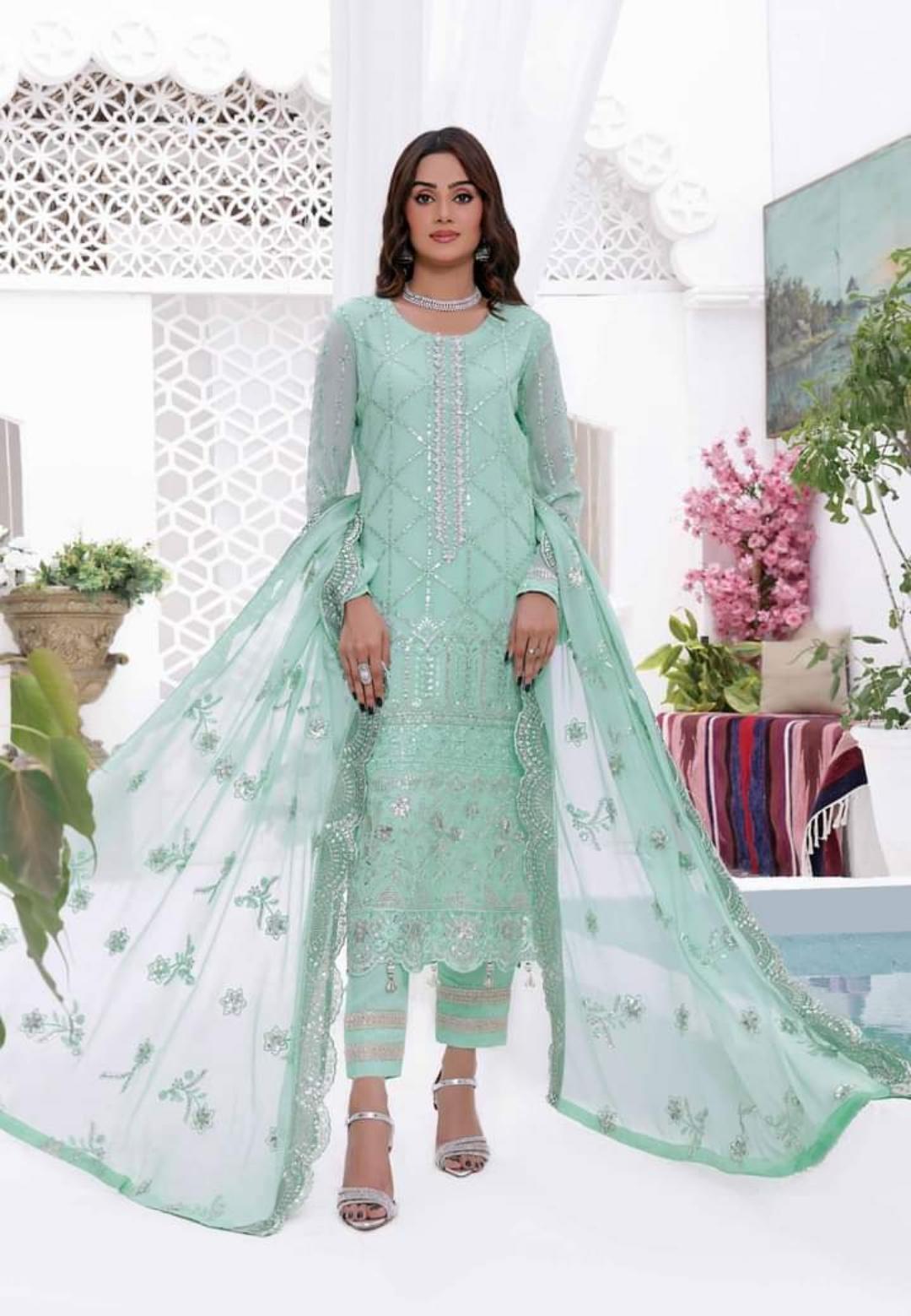 Zainab Chottani Formal Chiffon Unstitched | JM-1208 Ice green