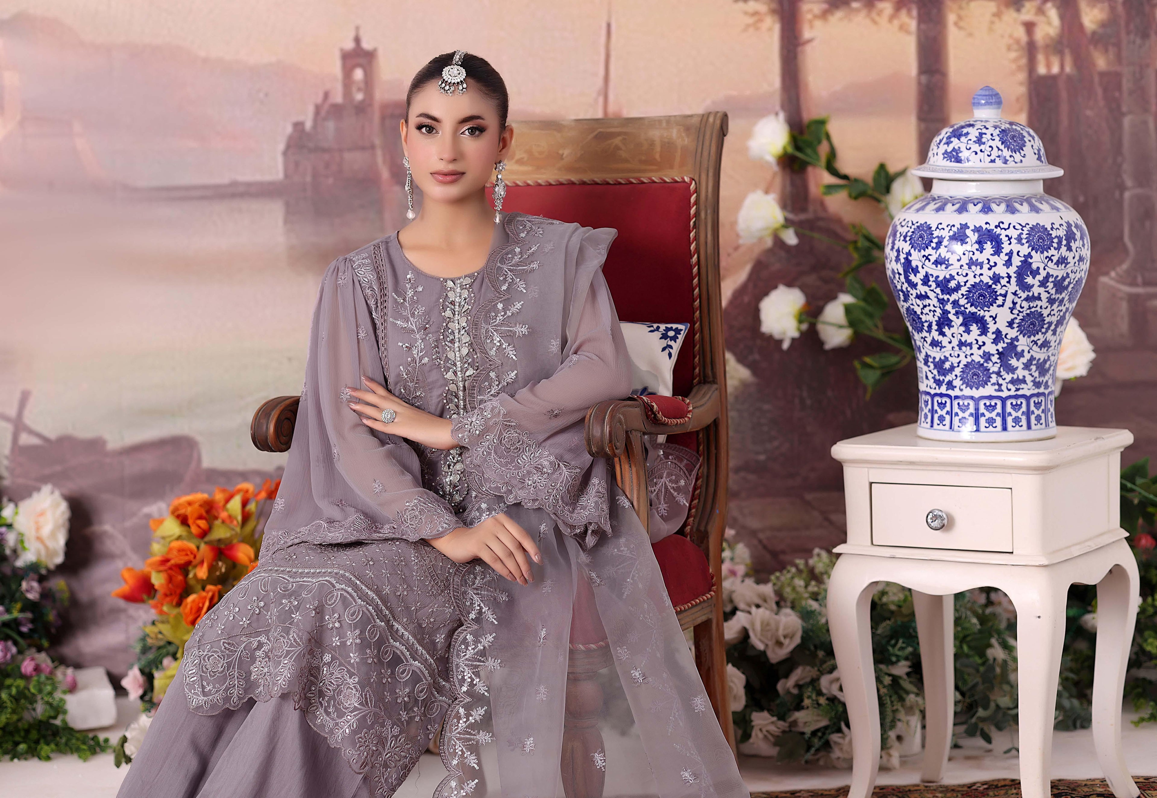 ZRP-7225 Luxury Premium Chiffon Embroidered | Unstitched Violet