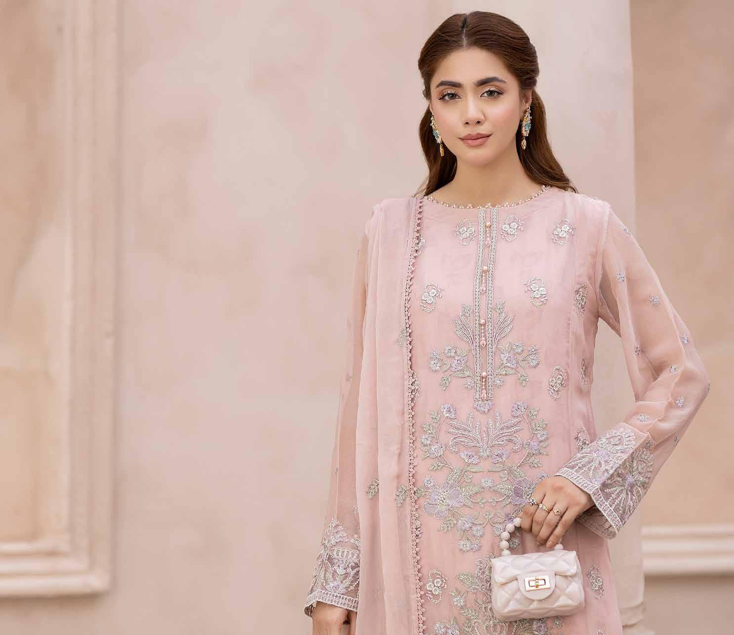 Zainab Chottani Maisa Luxury Chiffon | Unstitched Embroidered - Tea Pink