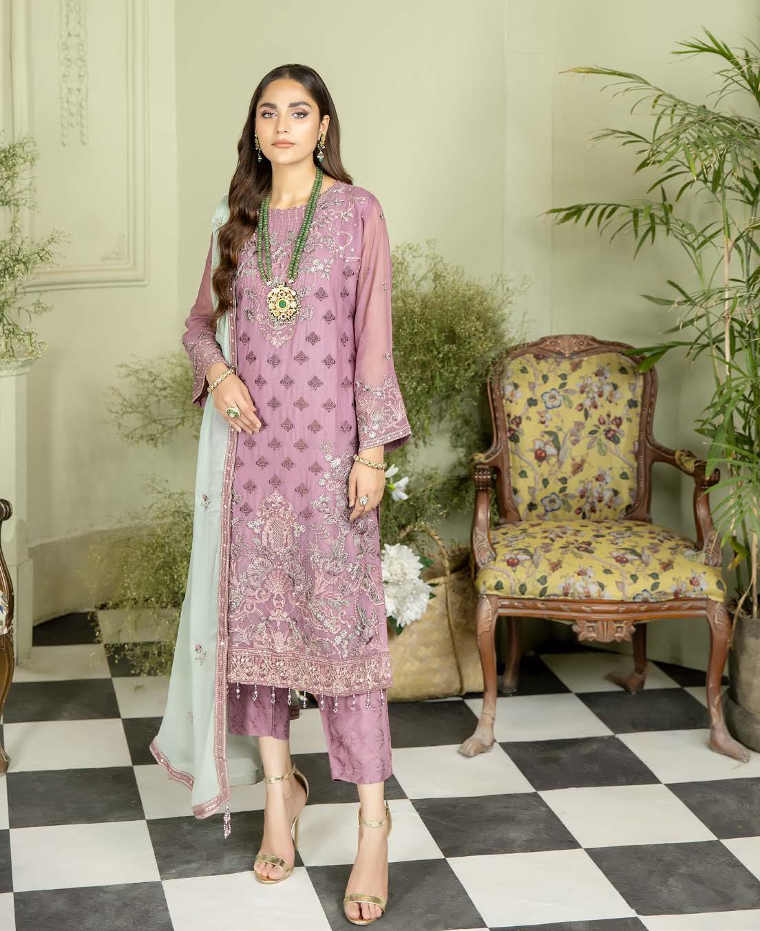Zainab Chottani Bareea Chiffon | Unstitched Embroidered BRN-Pink (𝟎𝟏 𝐥𝐞𝐟𝐭 𝐨𝐧𝐥𝐲)