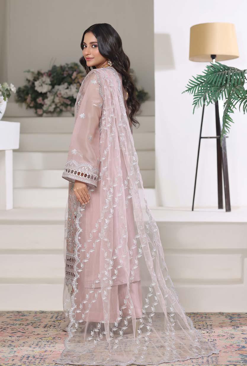 HSN-4335 Luxury Embroidered Silk Suit | 3 Piece Unstitched Pinkish Shell