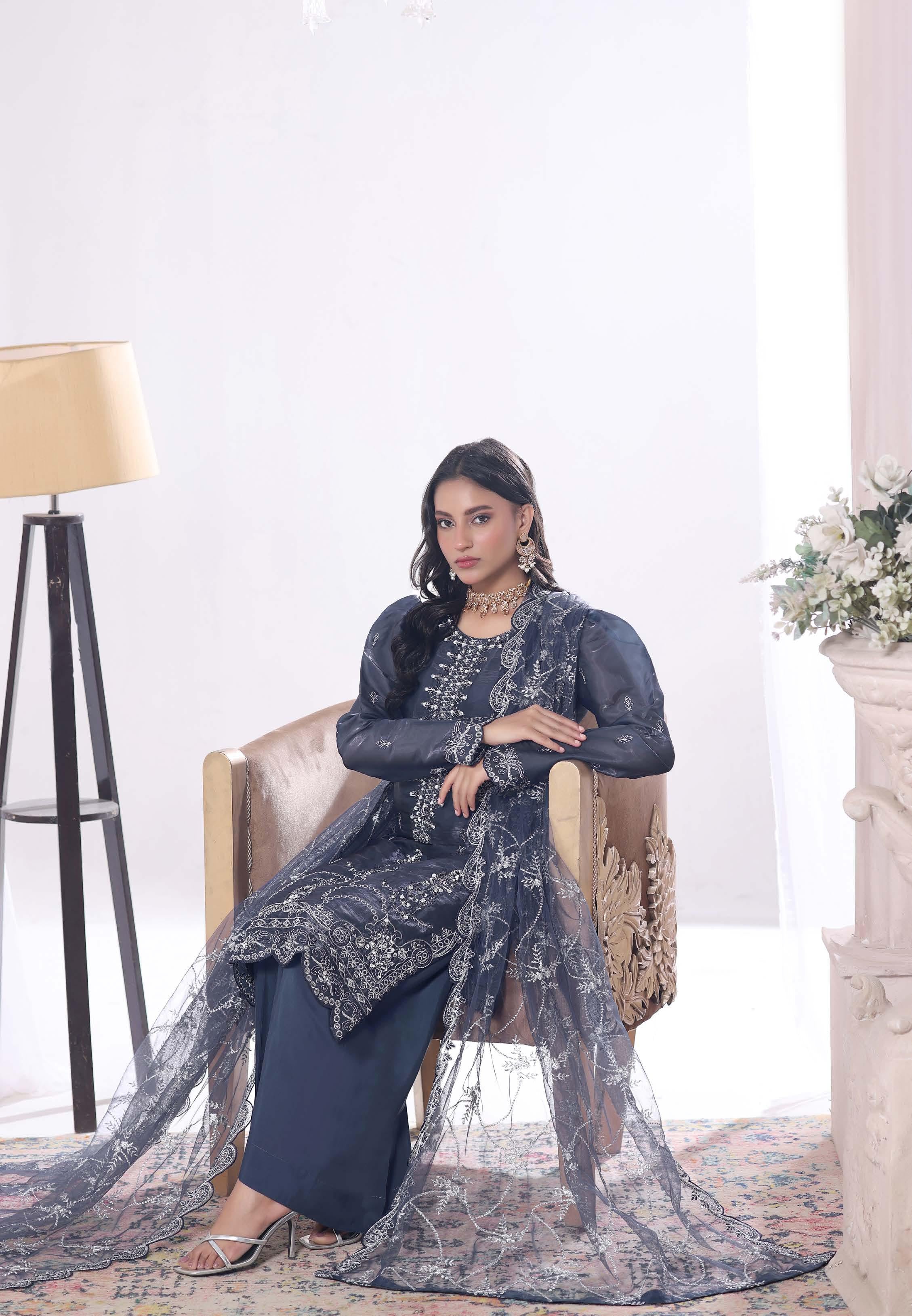 Zaria Luxury Sheesha Silk Embroidered with Hand embellishments | Unstitched ZSL-8401
