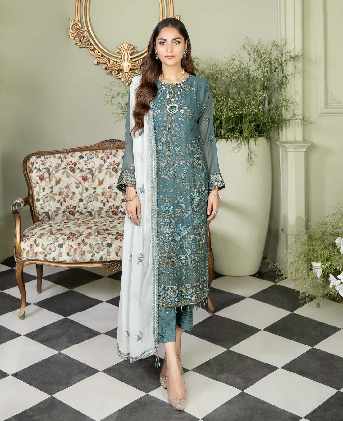 Zainab Chottani Bareea Chiffon | Unstitched Embroidered D-BL29