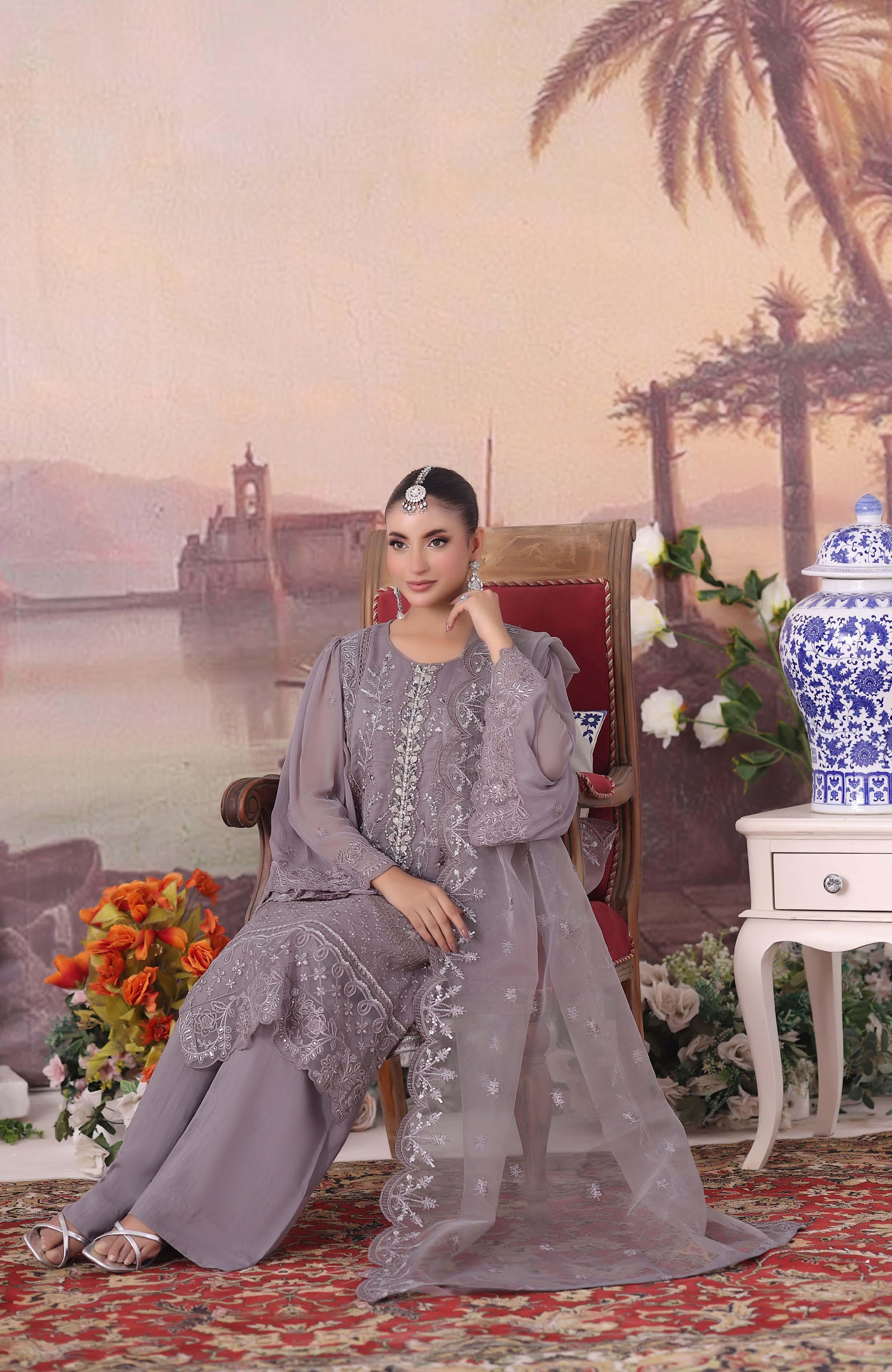 ZRP-7225 Luxury Premium Chiffon Embroidered | Unstitched Violet