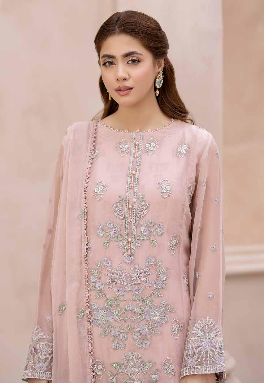 Zainab Chottani Maisa Luxury Chiffon | Unstitched Embroidered - Tea Pink