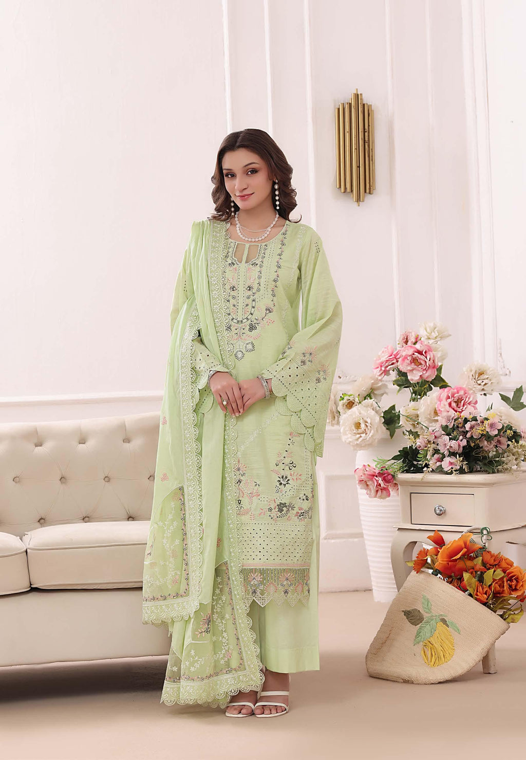 BH-4226 Luxury Embroidered Lawn Suit | 3 Piece Unstitched Thistle Green