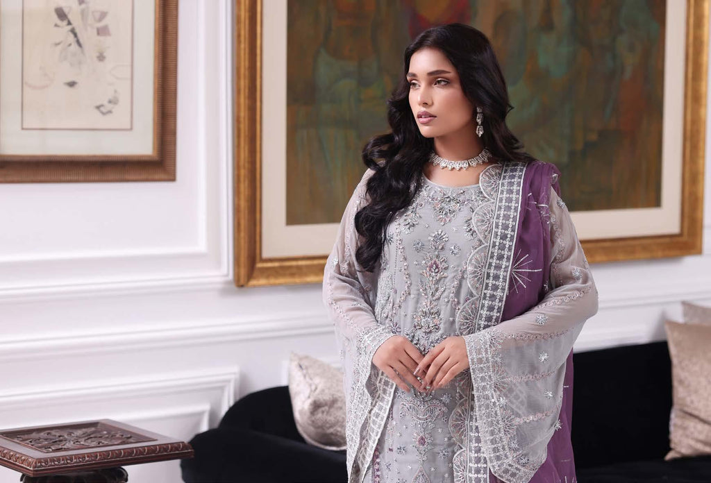 ANZ-2012 Exclusive Chiffon Embroidered Unstitched | French Grey