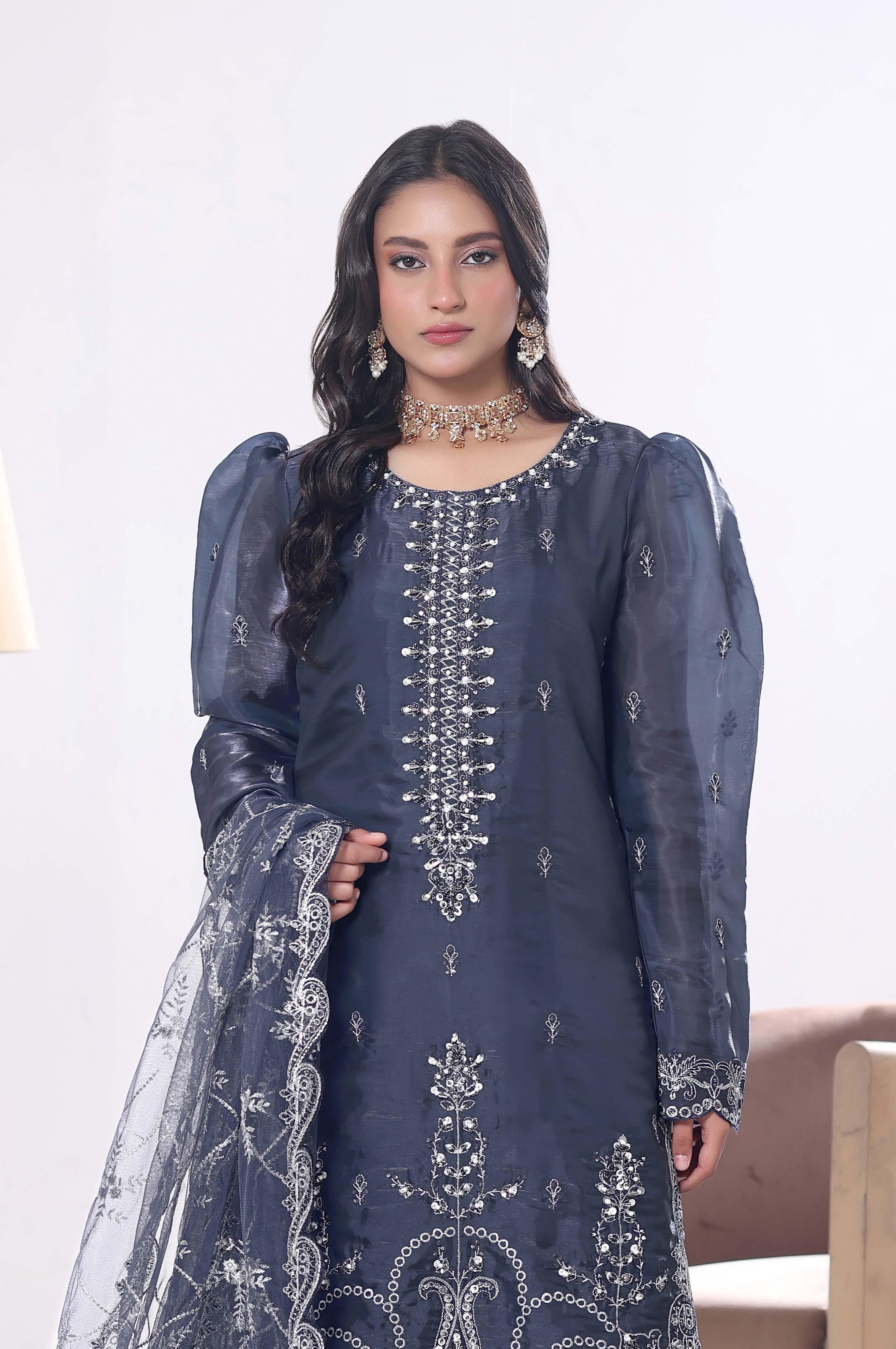 Zaria Luxury Sheesha Silk Embroidered with Hand embellishments | Unstitched ZSL-8401