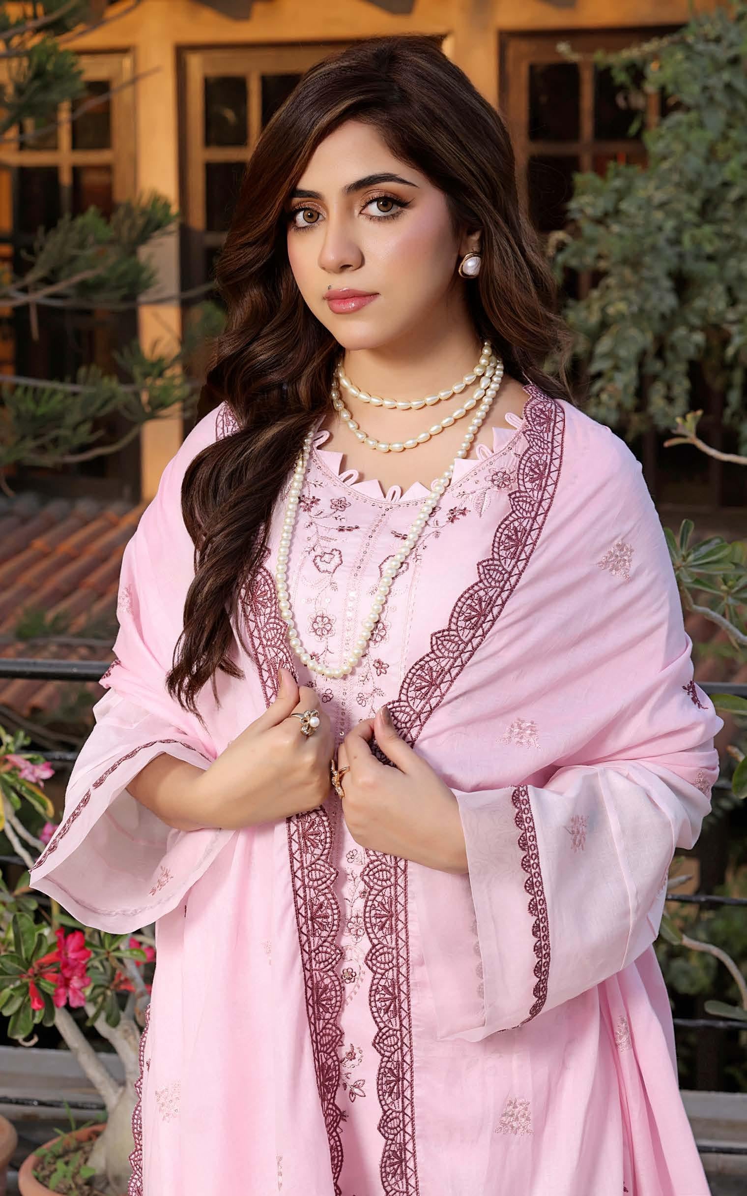 HN-3330 Luxury Embroidered Lawn Suit | 3 Piece Unstitched Carousel Pink