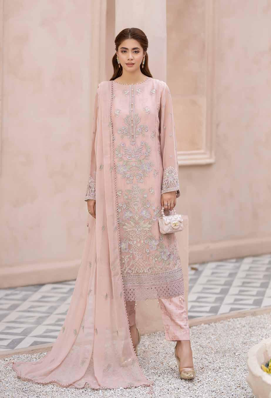 Zainab Chottani Maisa Luxury Chiffon | Unstitched Embroidered - Tea Pink