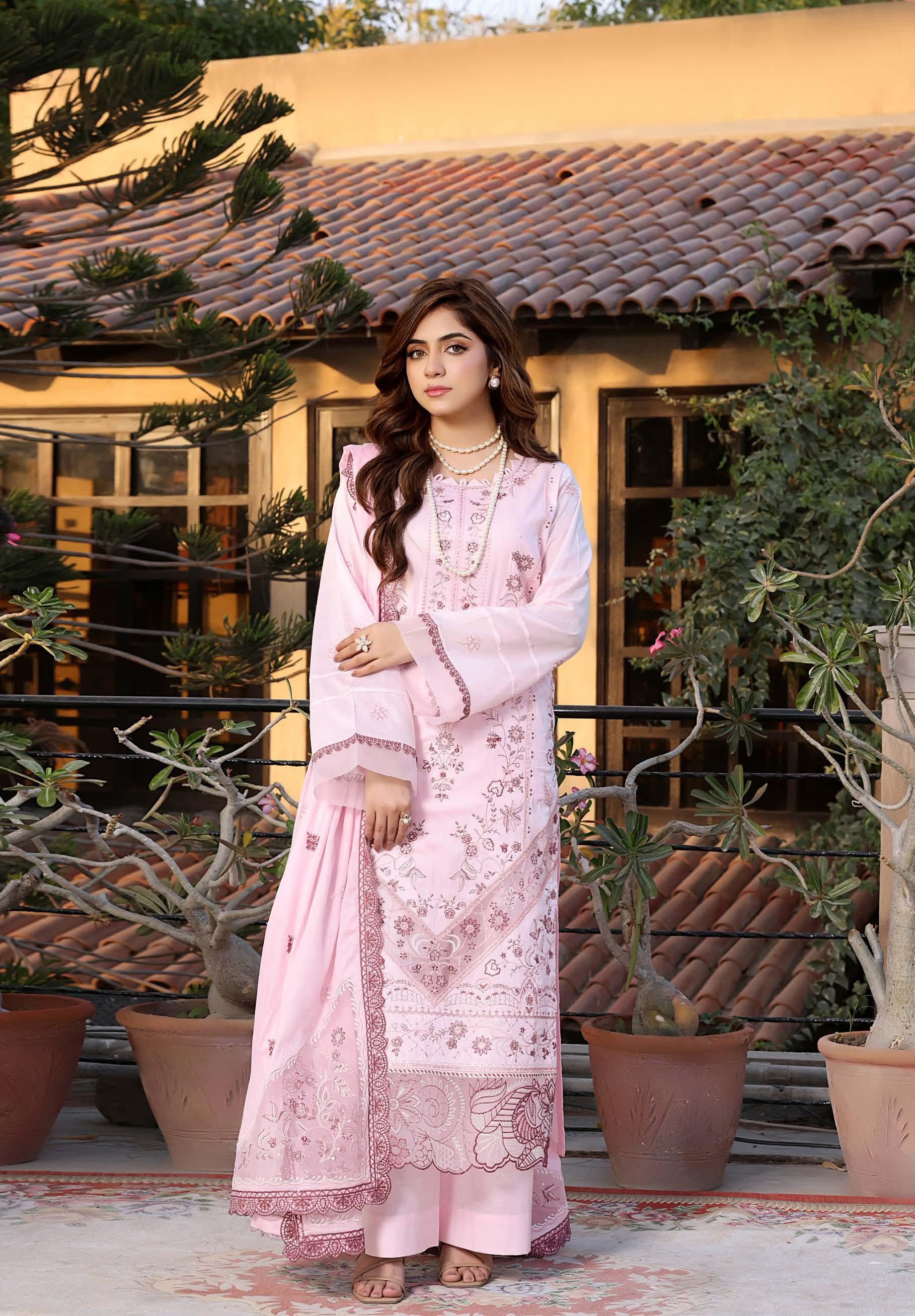 HN-3330 Luxury Embroidered Lawn Suit | 3 Piece Unstitched Carousel Pink