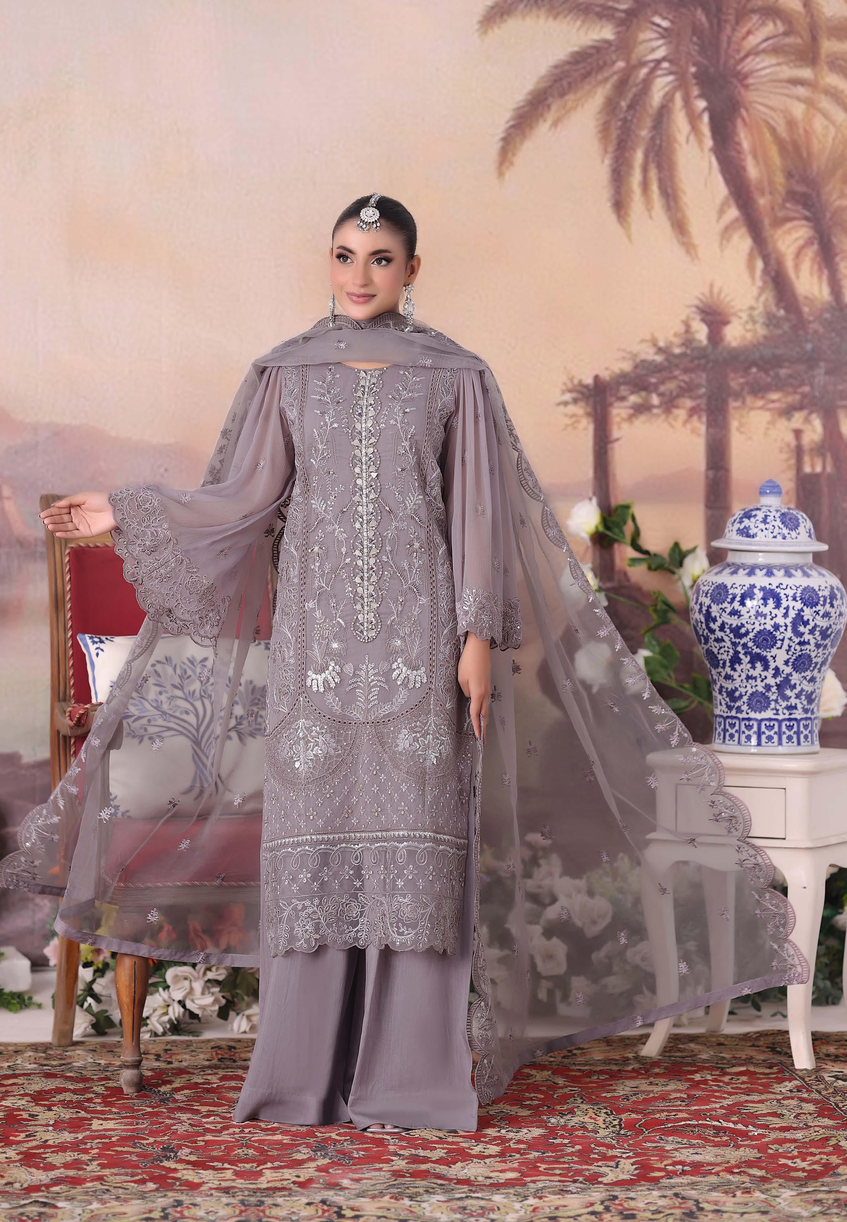 ZRP-7225 Luxury Premium Chiffon Embroidered | Unstitched Violet