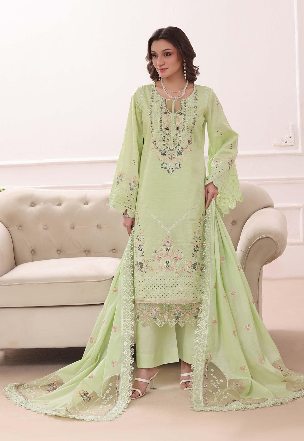 BH-4226 Luxury Embroidered Lawn Suit | 3 Piece Unstitched Thistle Green