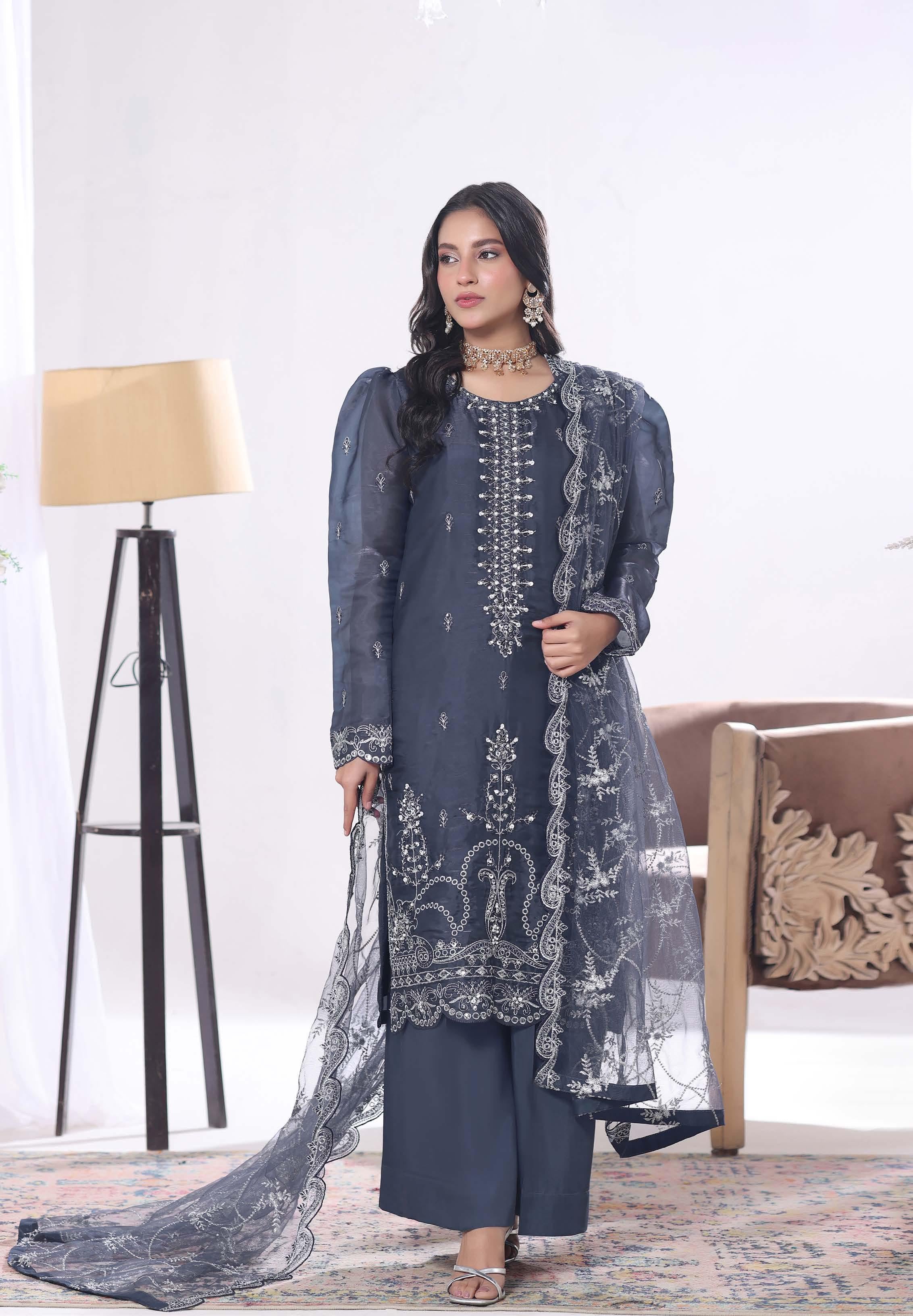 Zaria Luxury Sheesha Silk Embroidered with Hand embellishments | Unstitched ZSL-8401