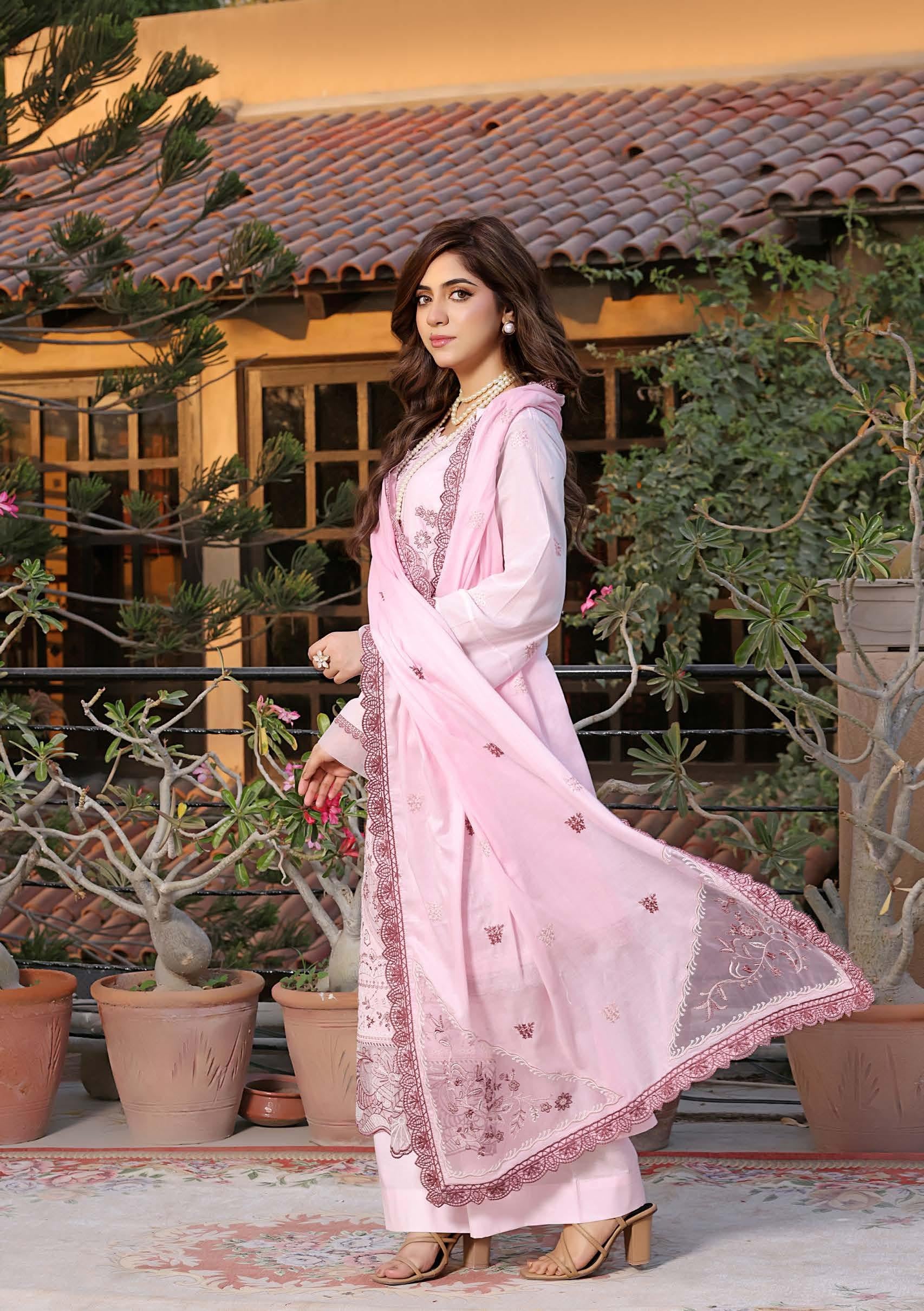 HN-3330 Luxury Embroidered Lawn Suit | 3 Piece Unstitched Carousel Pink