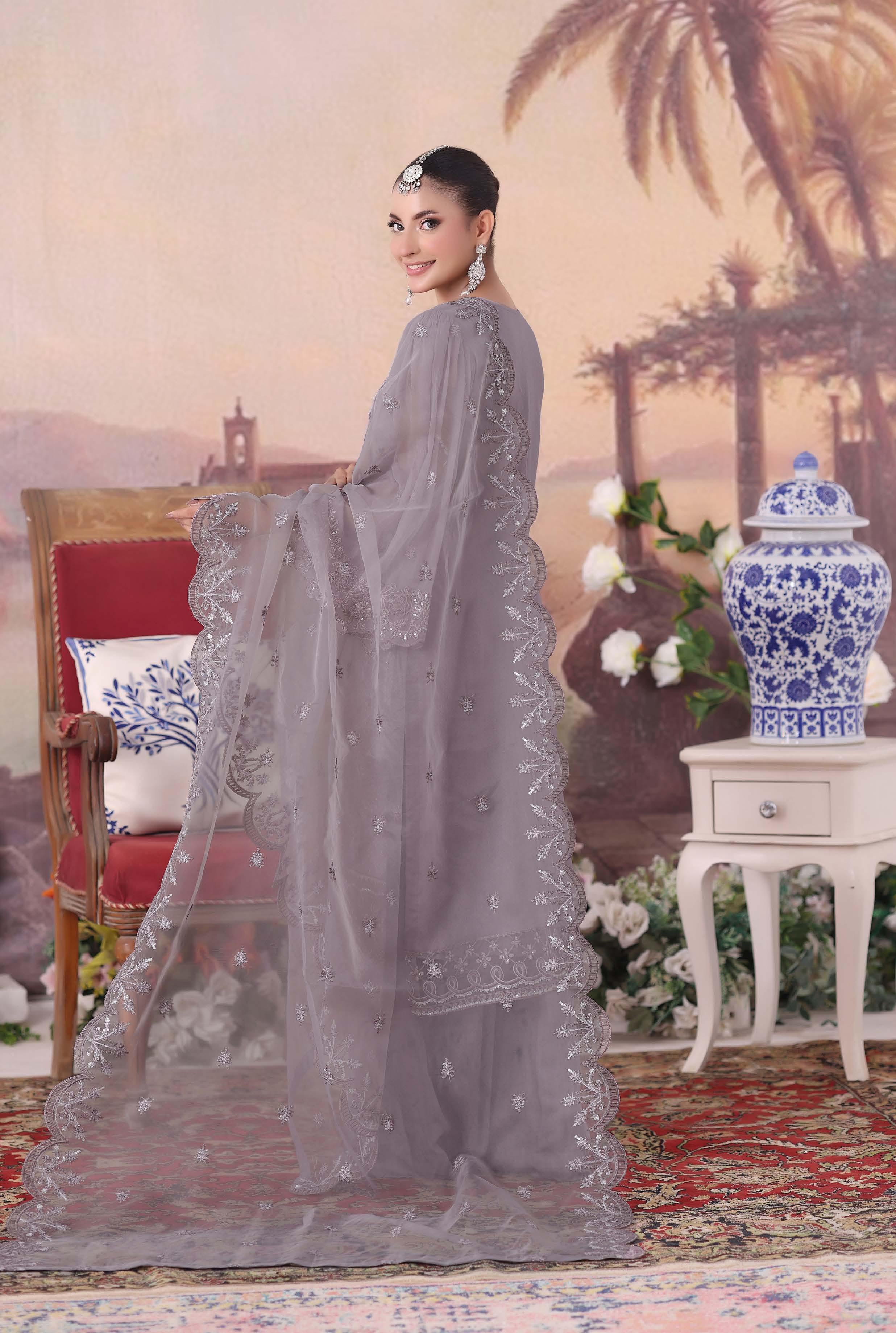 ZRP-7225 Luxury Premium Chiffon Embroidered | Unstitched Violet