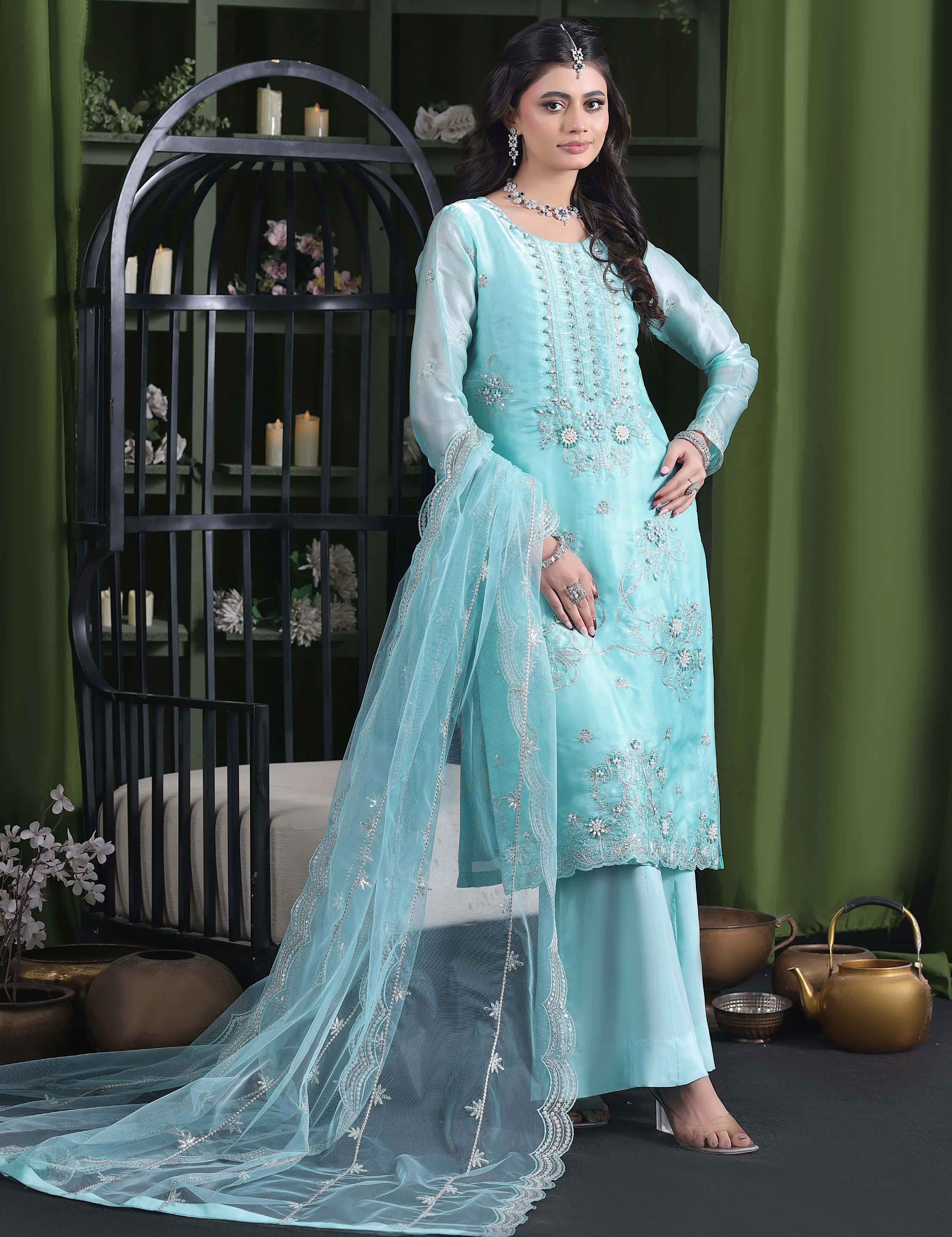 Heer Luxury Sheesha Silk Embroidered with Hand embellishments | Unstitched HSL-7882