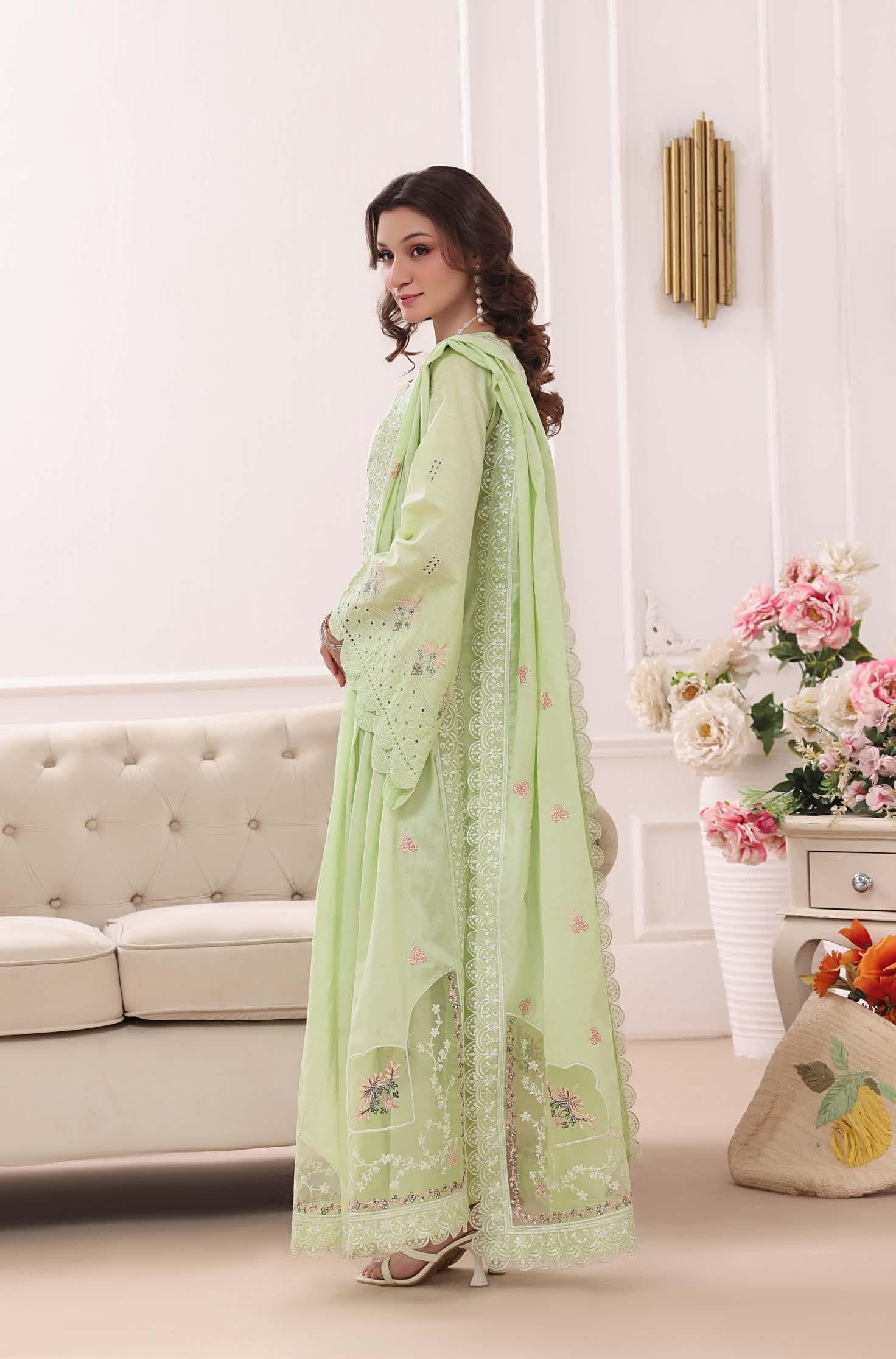 BH-4226 Luxury Embroidered Lawn Suit | 3 Piece Unstitched Thistle Green