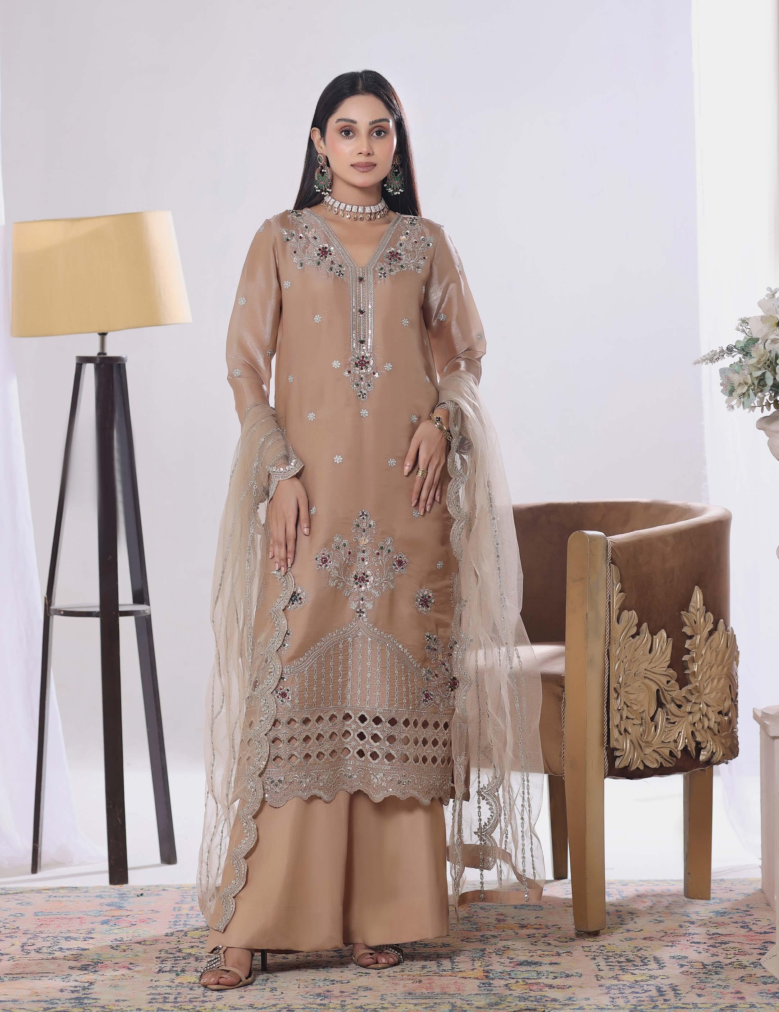 Zaria Luxury Sheesha Silk Embroidered with Hand embellishments | Unstitched ZSL-8402