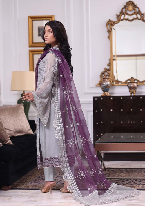 ANZ-2012 Exclusive Chiffon Embroidered Unstitched | French Grey