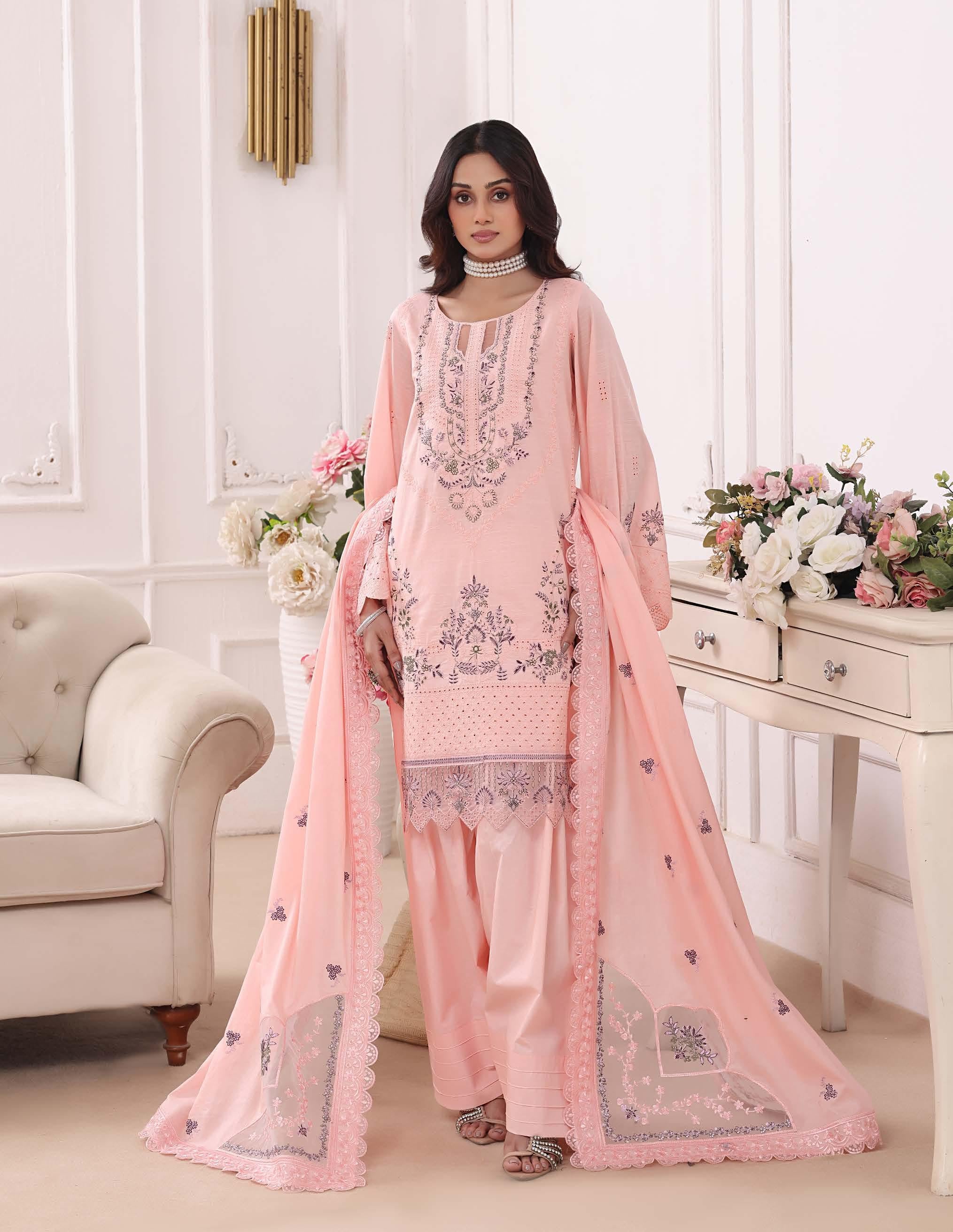 BH-4227 Luxury Embroidered Lawn Suit | 3 Piece Unstitched Baby Pink