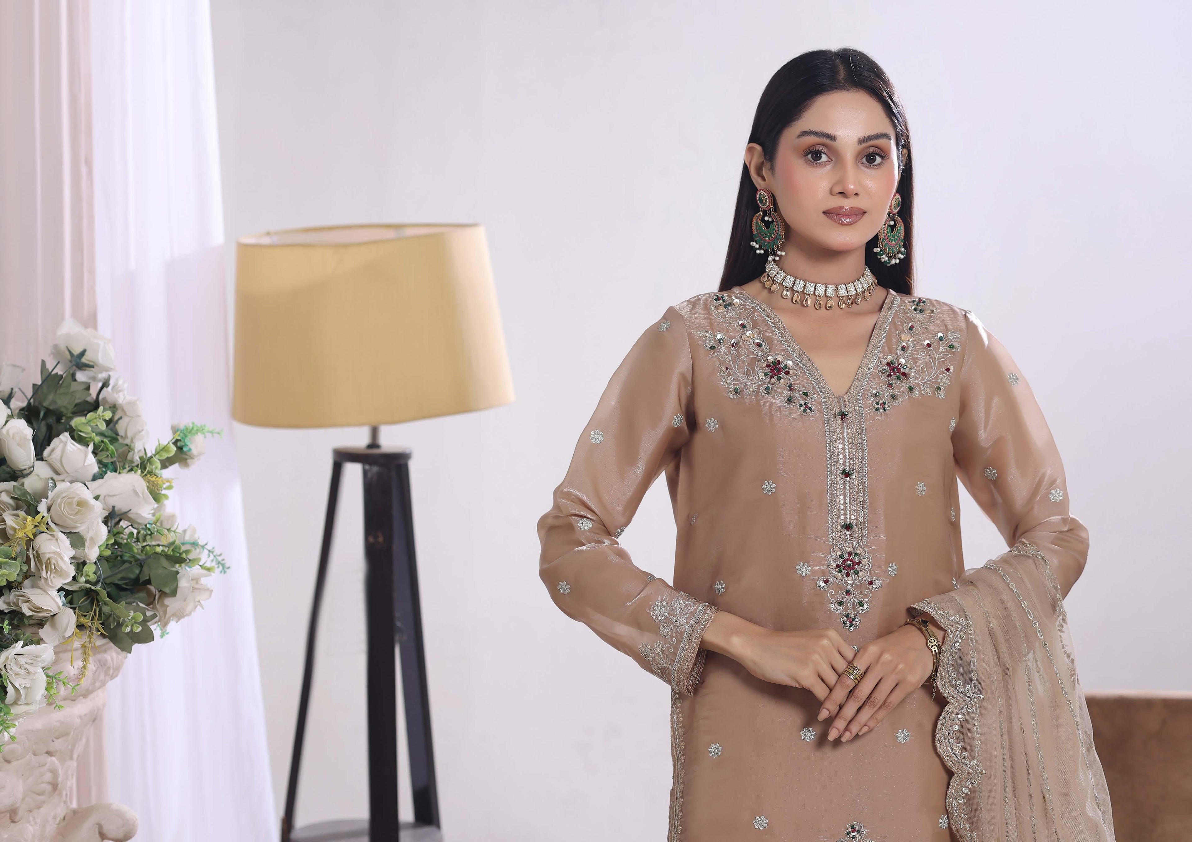 Zaria Luxury Sheesha Silk Embroidered with Hand embellishments | Unstitched ZSL-8402