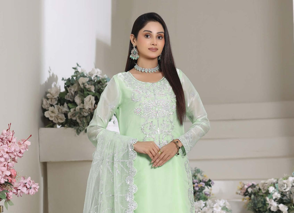 HSN-4336 Luxury Embroidered Silk Suit | 3 Piece Unstitched Pixie Green