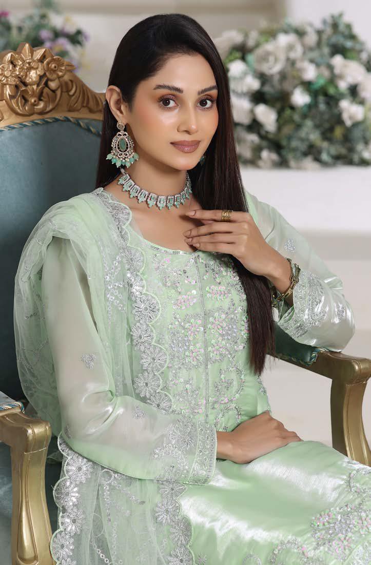 HSN-4336 Luxury Embroidered Silk Suit | 3 Piece Unstitched Pixie Green