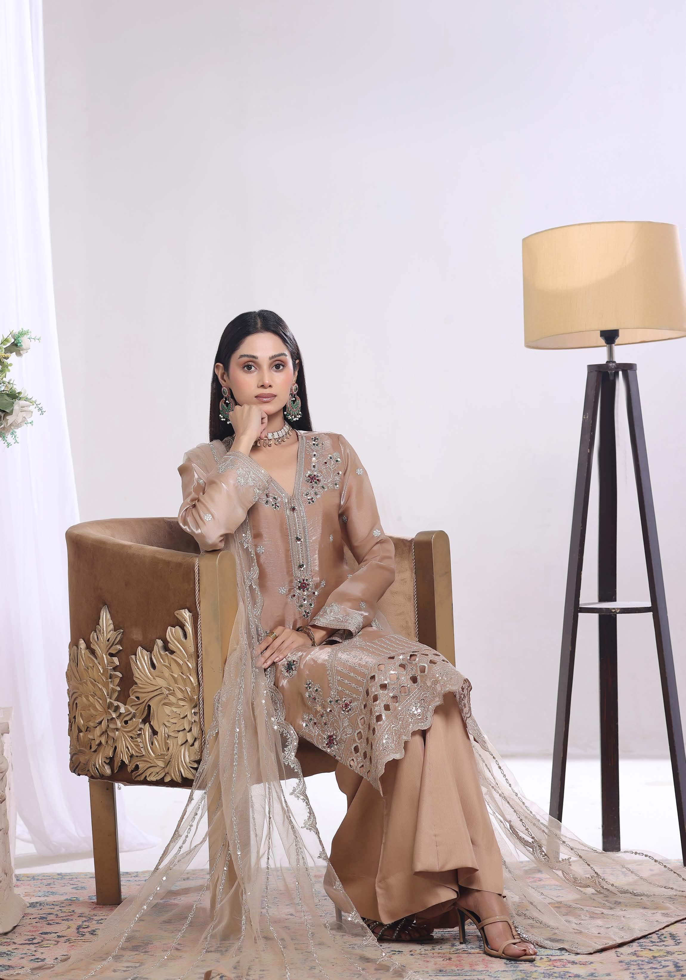 Zaria Luxury Sheesha Silk Embroidered with Hand embellishments | Unstitched ZSL-8402